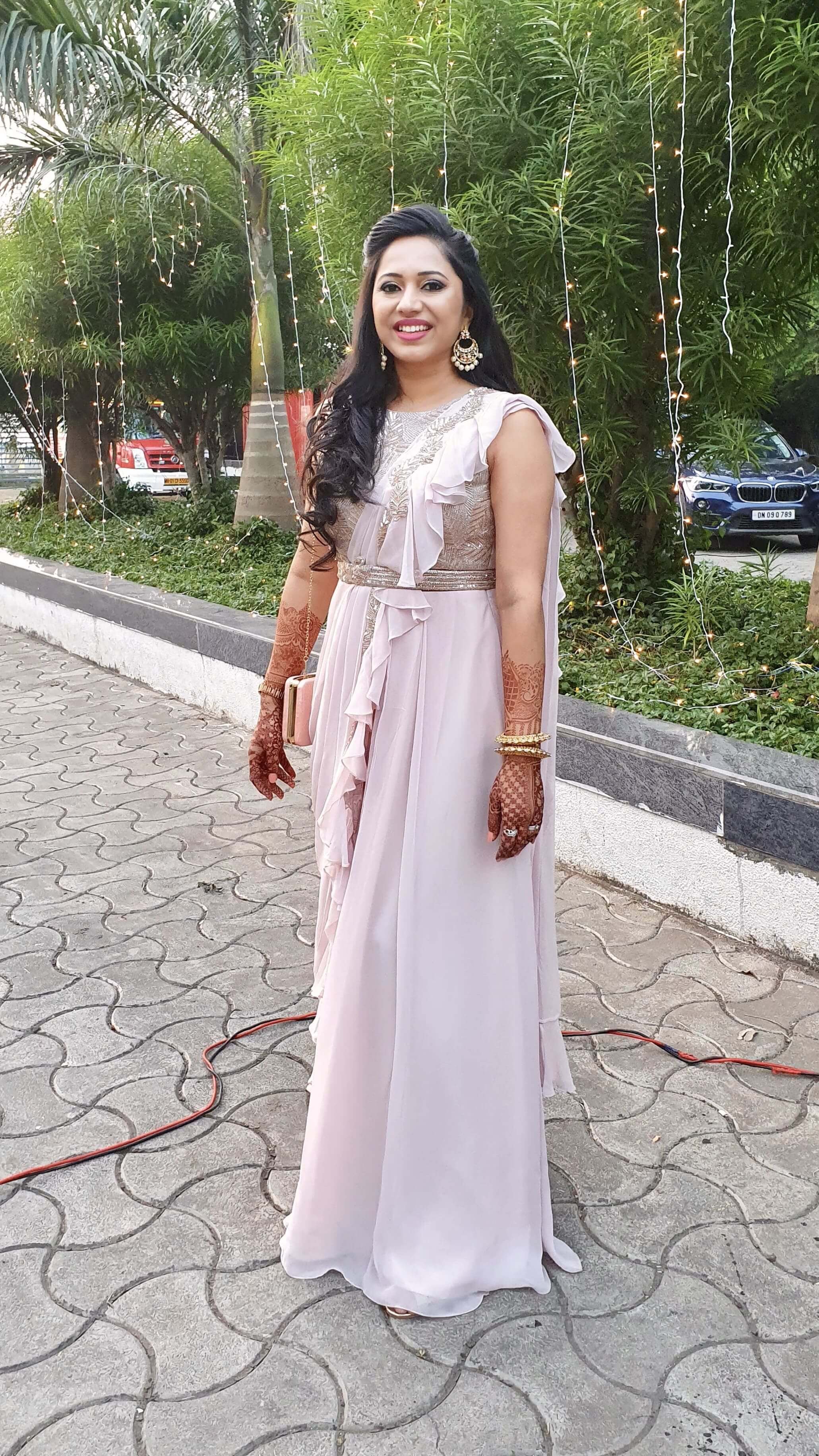 GREY JUMPSUIT RUFFLE SAREE