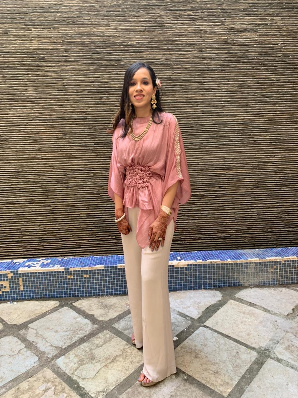 ROSE PINK WAIST SMOCKING TUNIC WITH PALLAZO