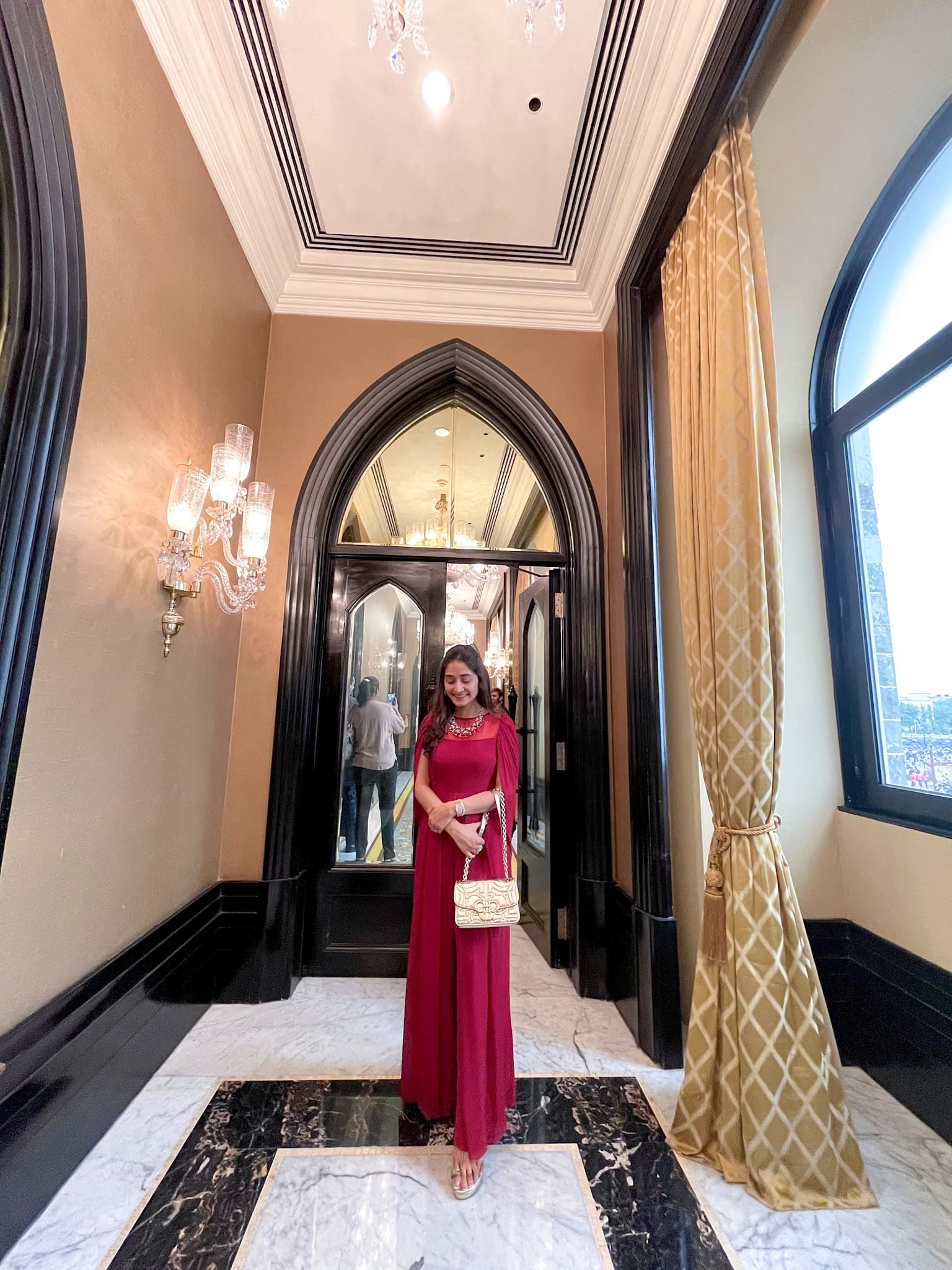 RED JUMPSUIT WITH BACK DRAPE