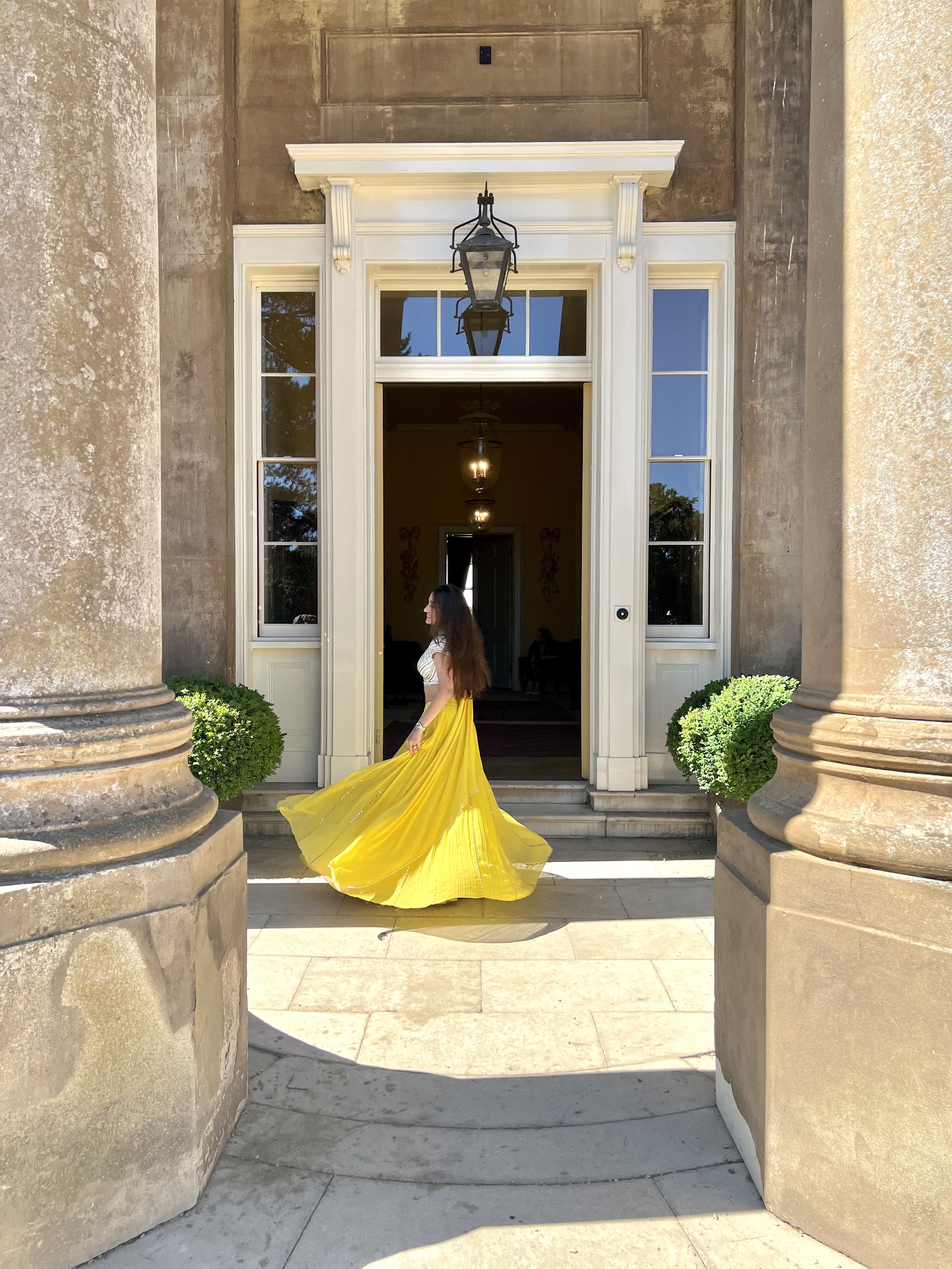 IVORY MOTI EMBROIDERY BLOUSE WITH YELLOW LEHENGA AND DUPATTA