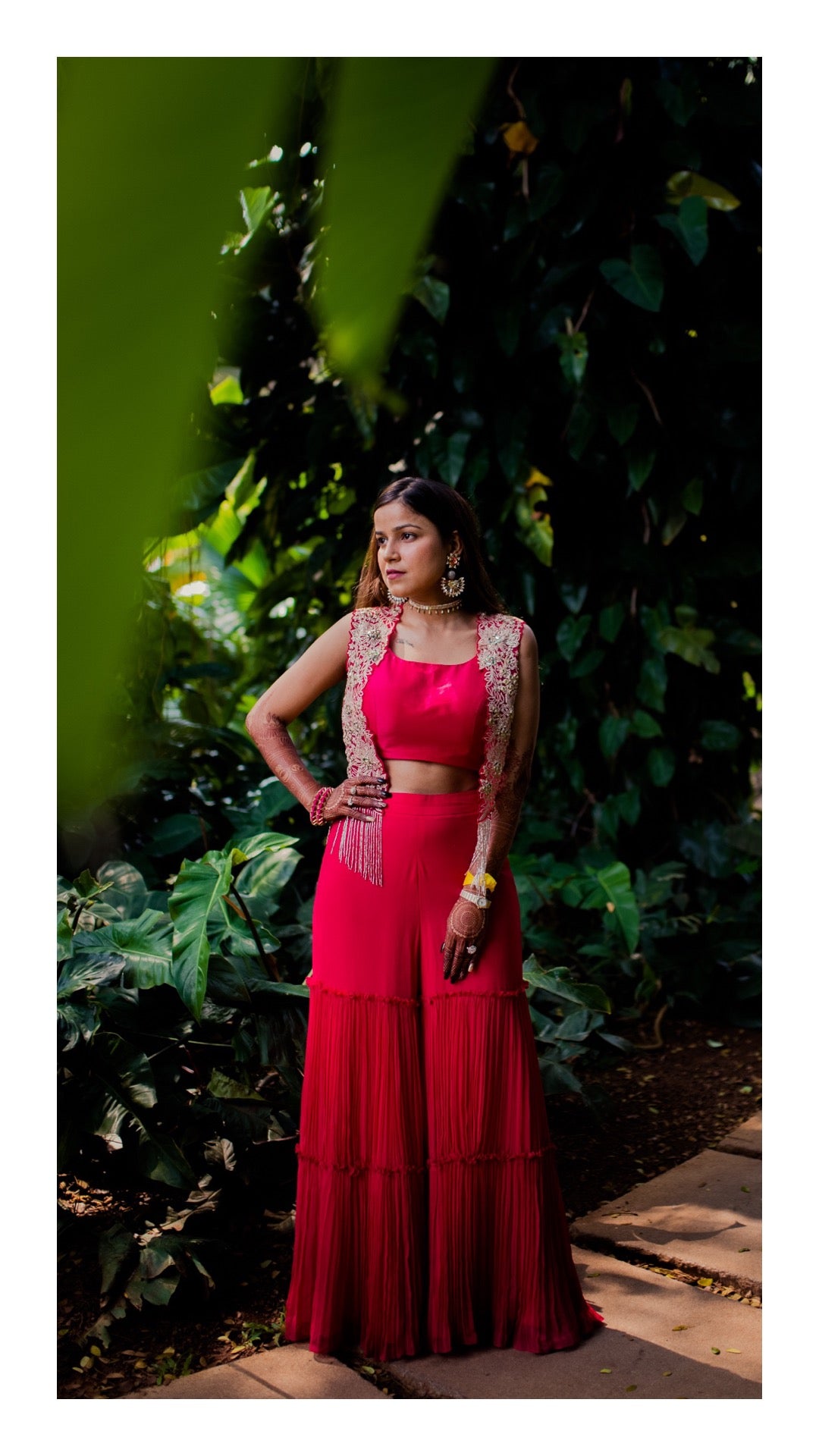 RED CROP TOP SHARARA AND JACKET