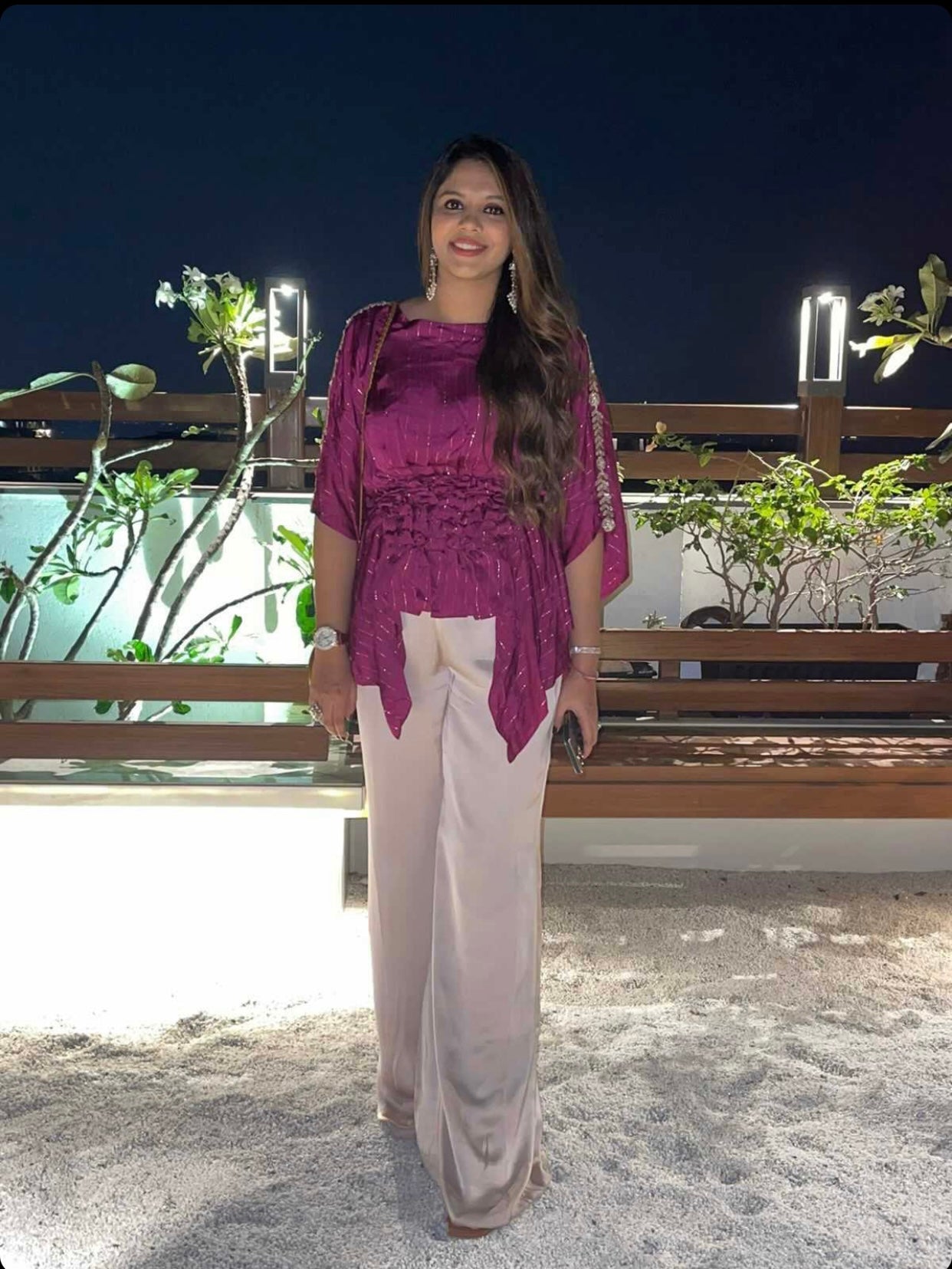 MAGENTA WAIST SMOCKING TUNIC WITH PALLAZO