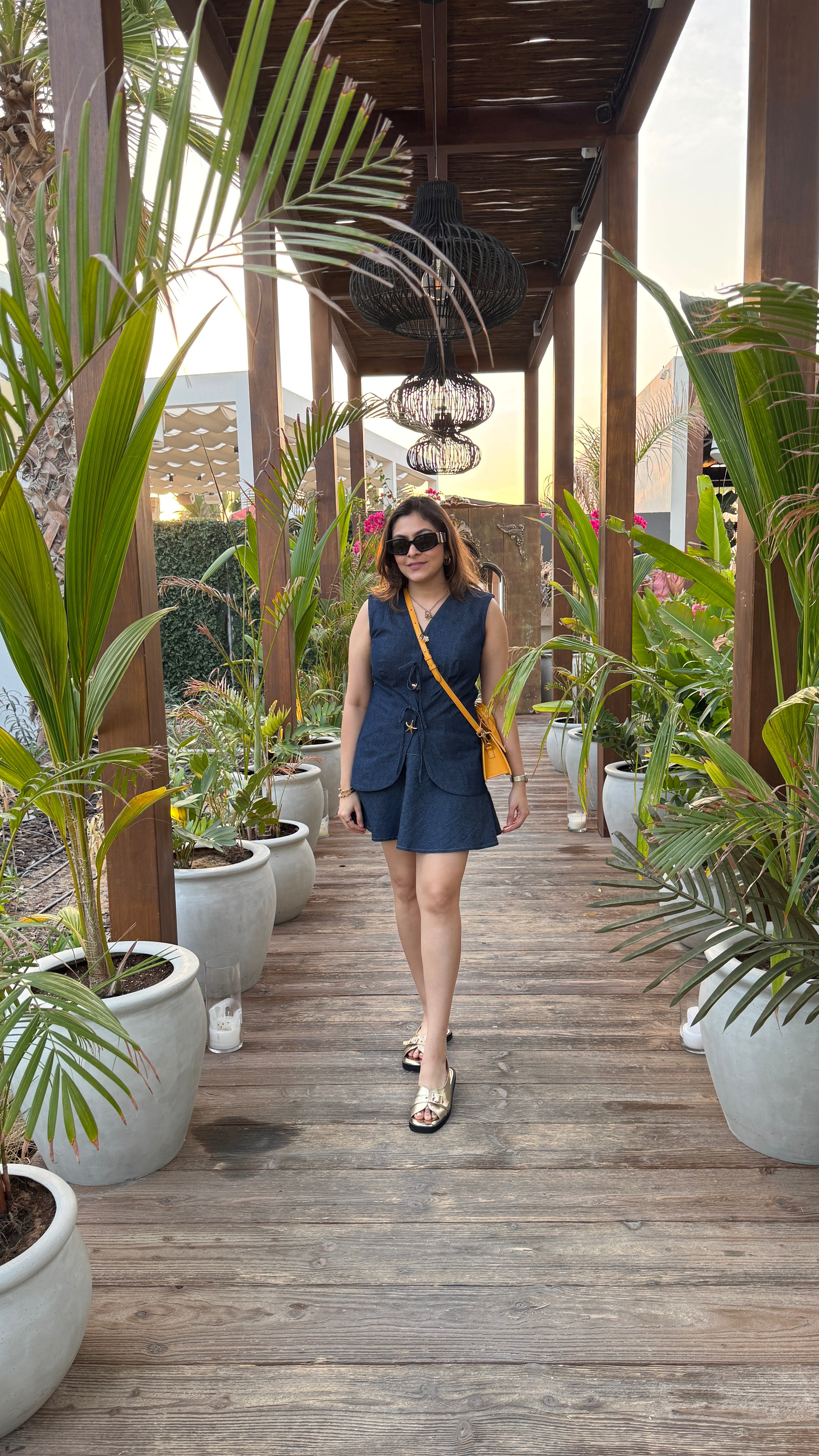 Dark Blue Denim Vest with Skirt Set