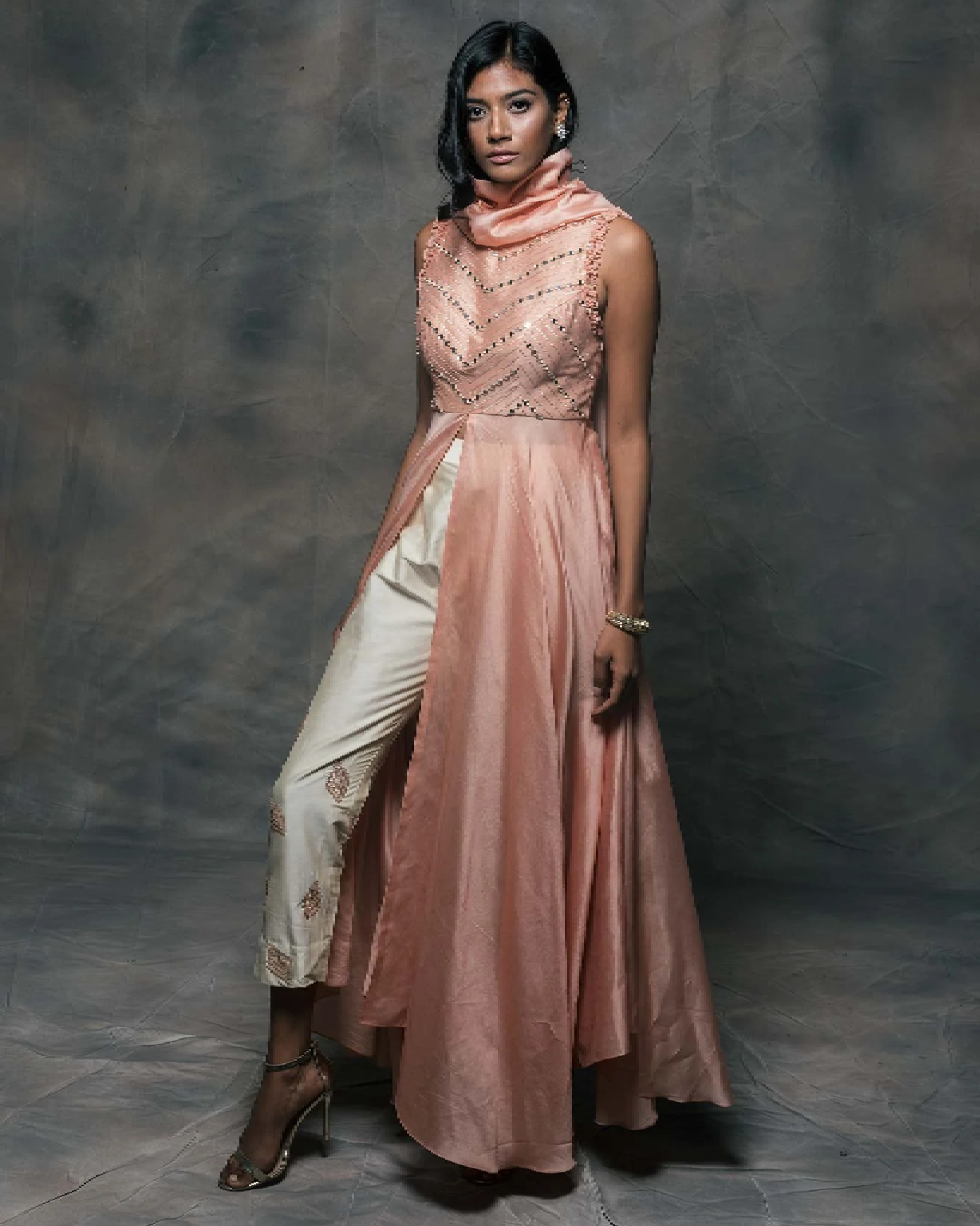 PEACH JACKET STYLE ANARKALI PANT SET