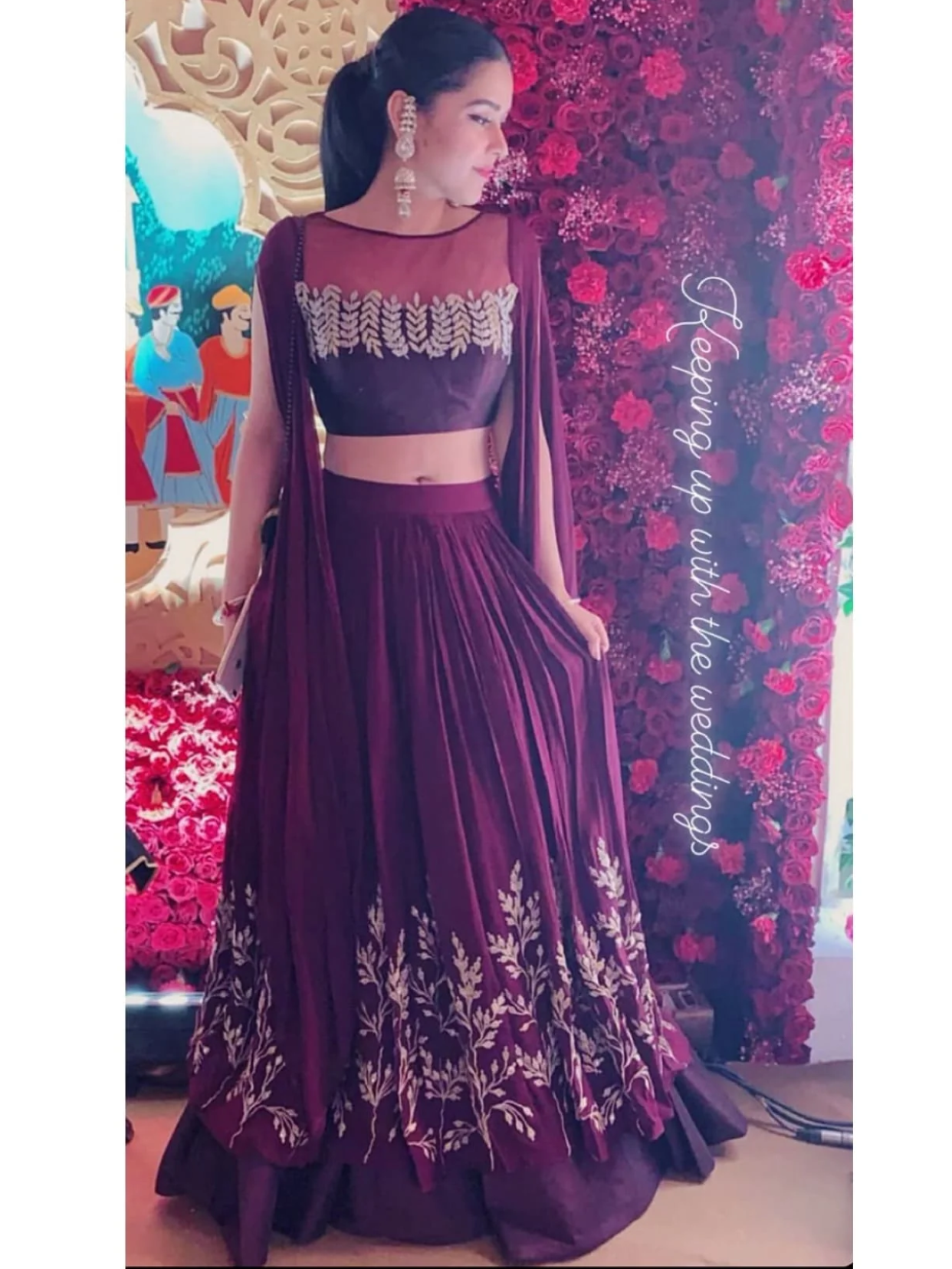 MAROON LEAF EMBROIDERED LEHENGA