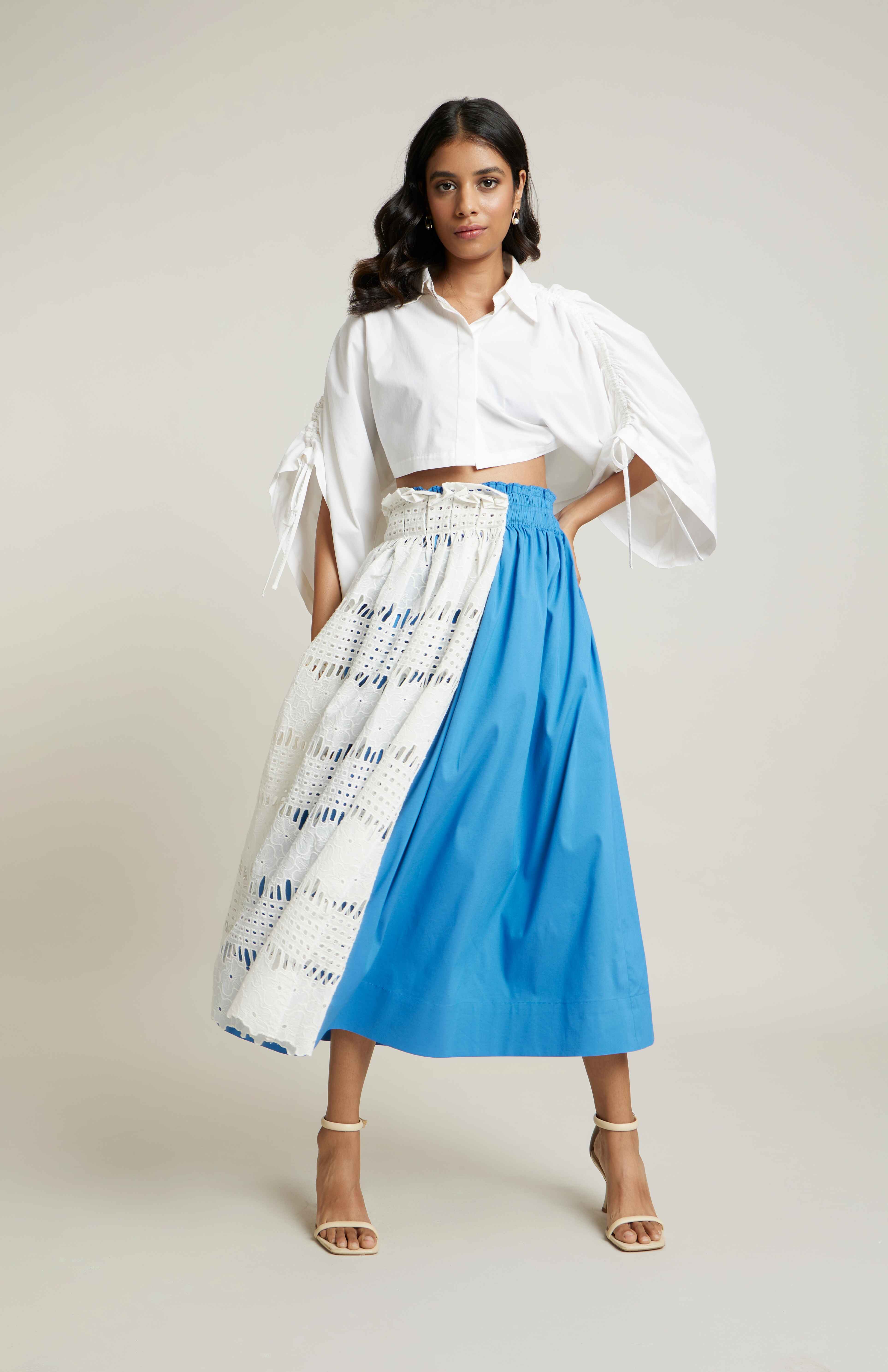 WHITE/BLUE JULIA SKIRT