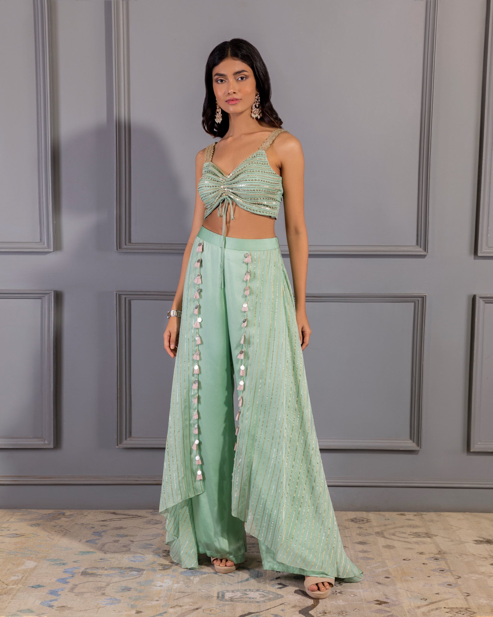 AQUA BLUE CROP TOP AND PALLAZO SET