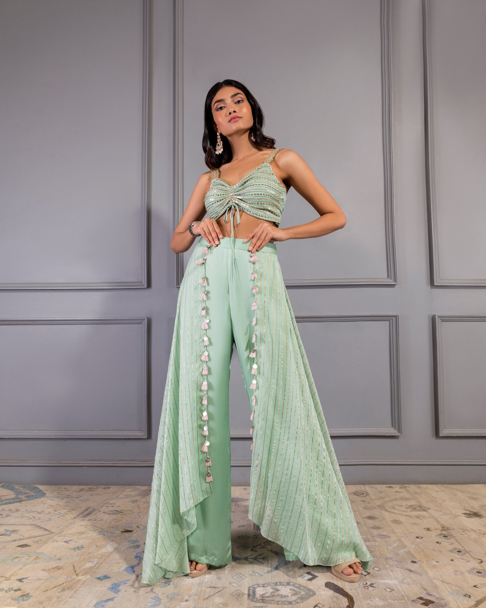 AQUA BLUE CROP TOP AND PALLAZO SET