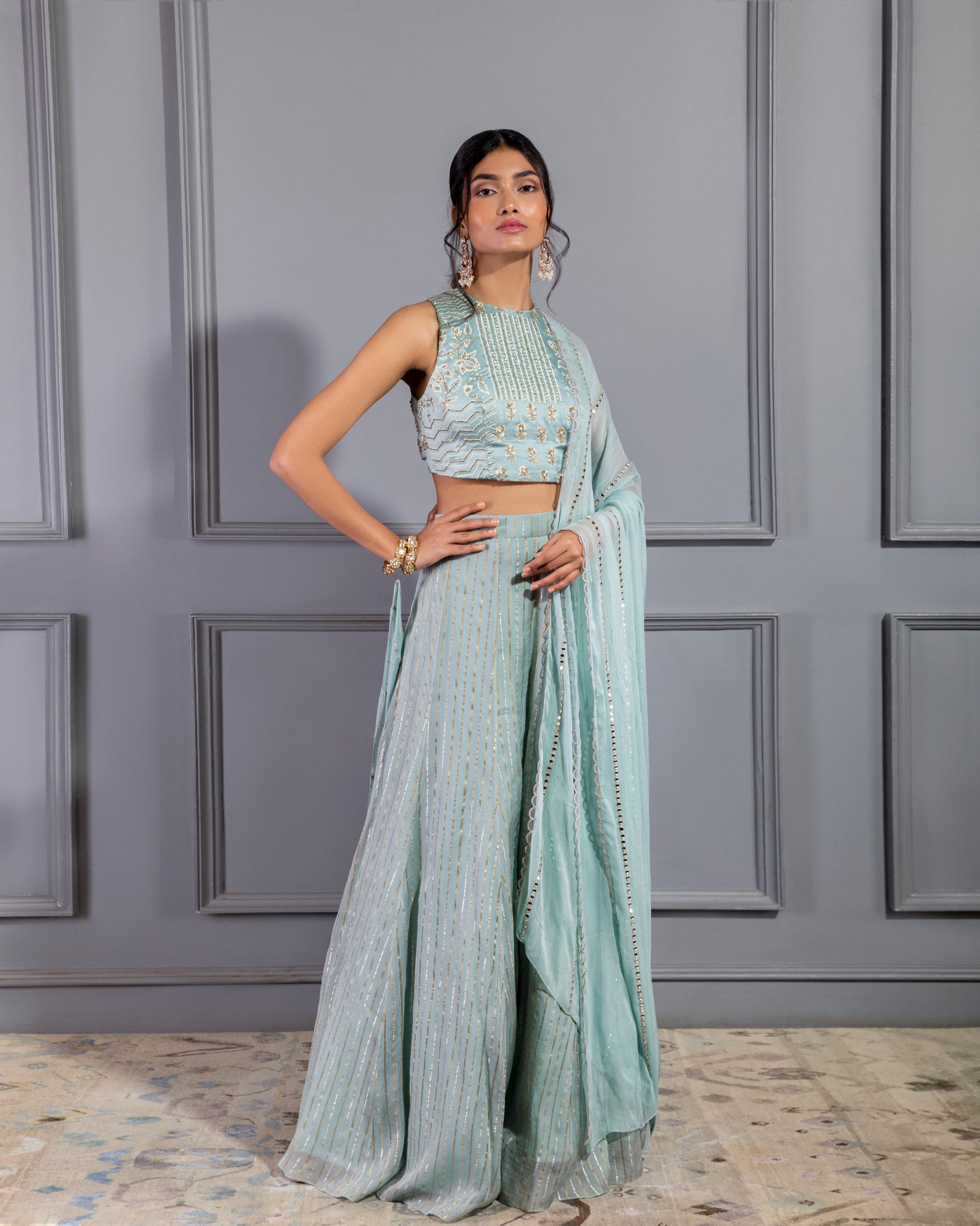 SERENITY CROP TOP WITH FLARED PANTS AND DUPATTA