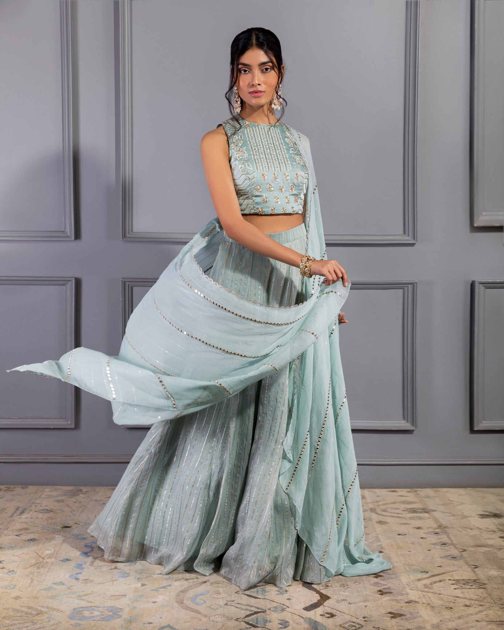 SERENITY CROP TOP WITH FLARED PANTS AND DUPATTA