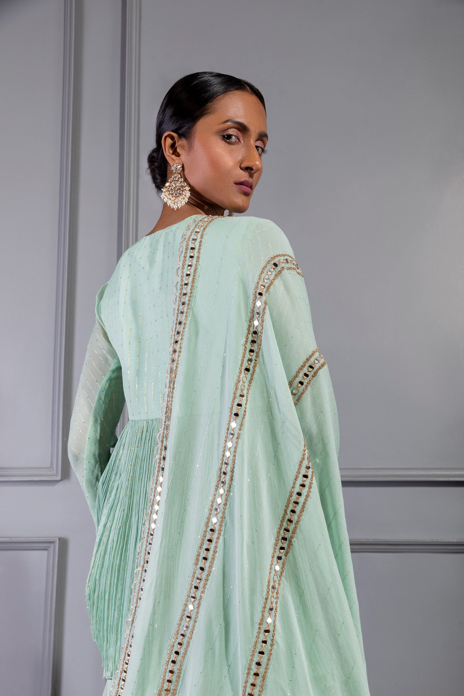 AQUA BLUE PEPLUM WITH SHARARA AND DUPATTA