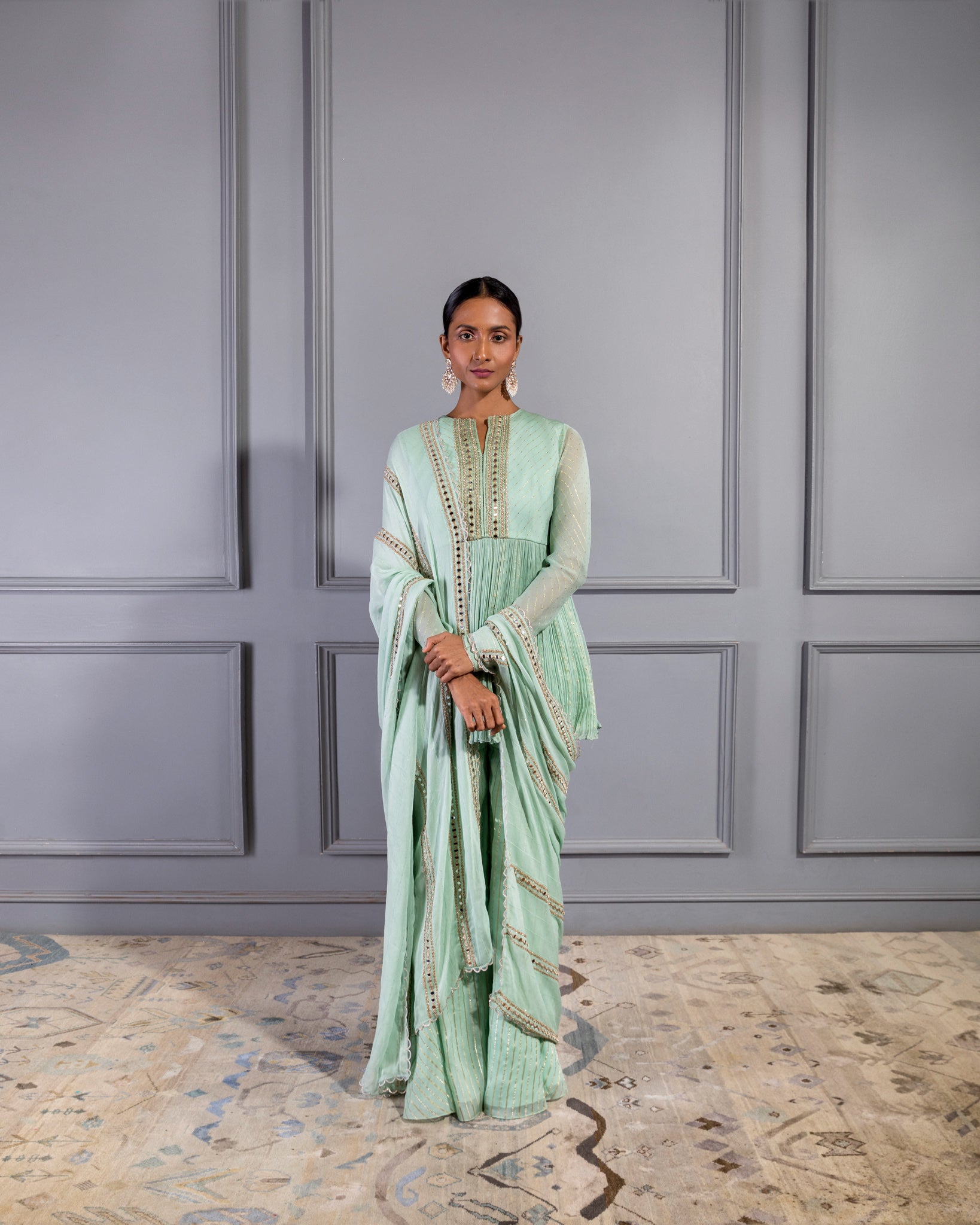 AQUA BLUE PEPLUM WITH SHARARA AND DUPATTA