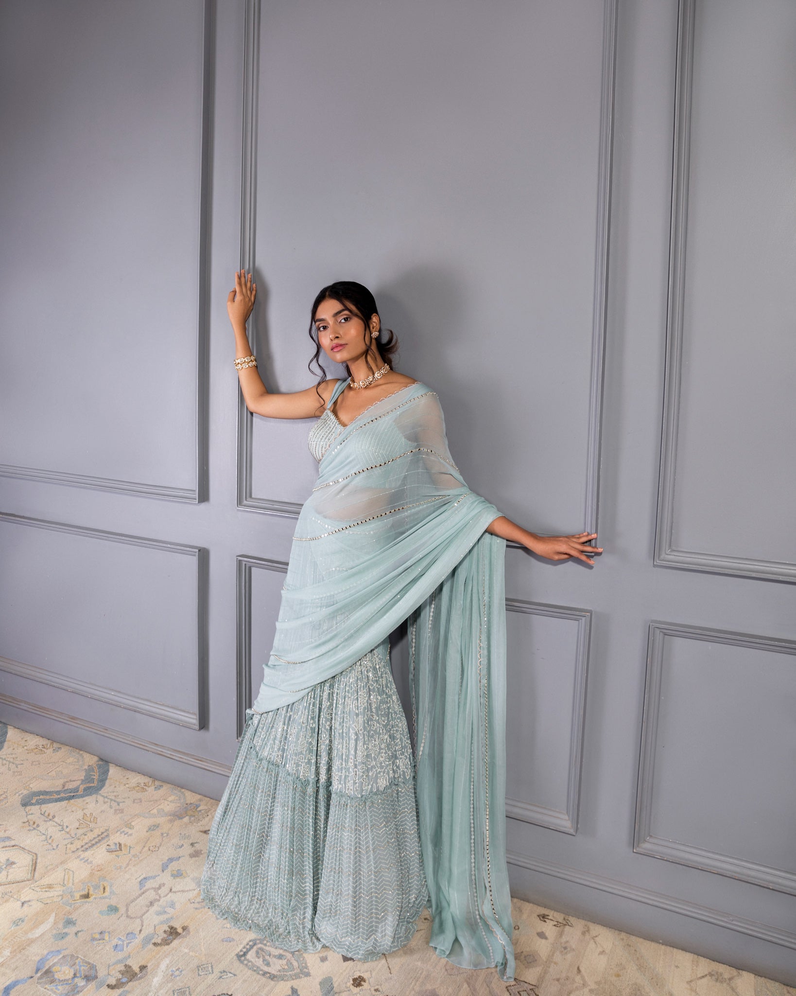 SERENITY 3 TIER BLOCK PRINTED LEHENGA