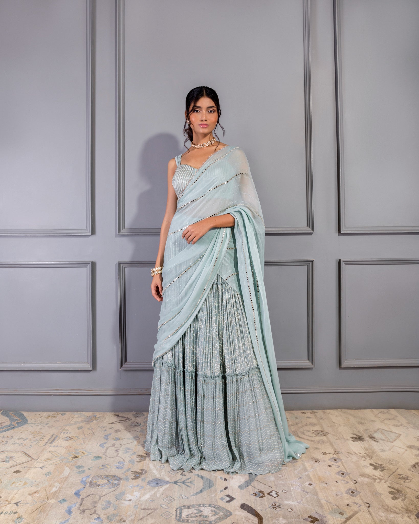 SERENITY 3 TIER BLOCK PRINTED LEHENGA
