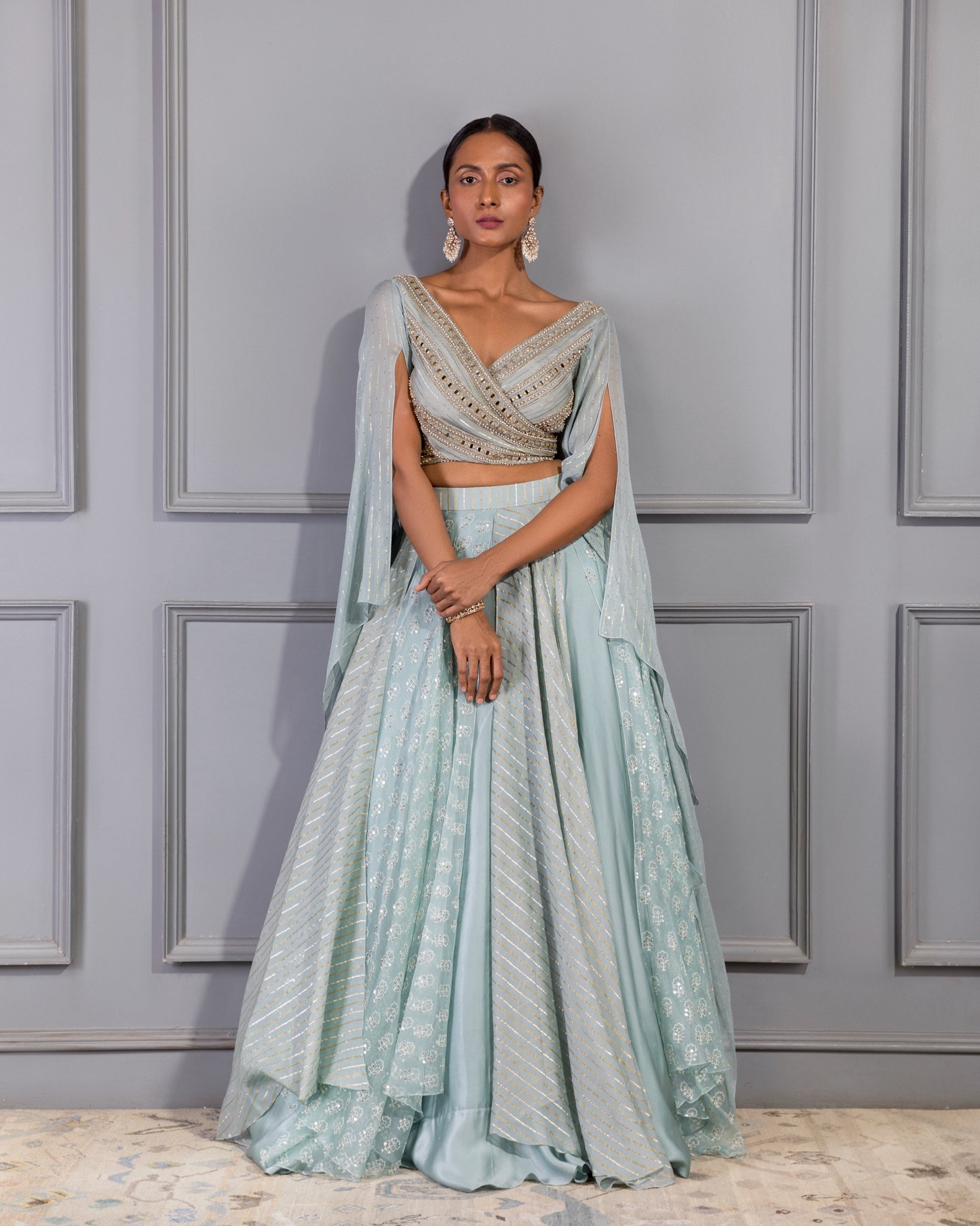 SERENITY WRAP BLOUSE LAYERED LEHENGA