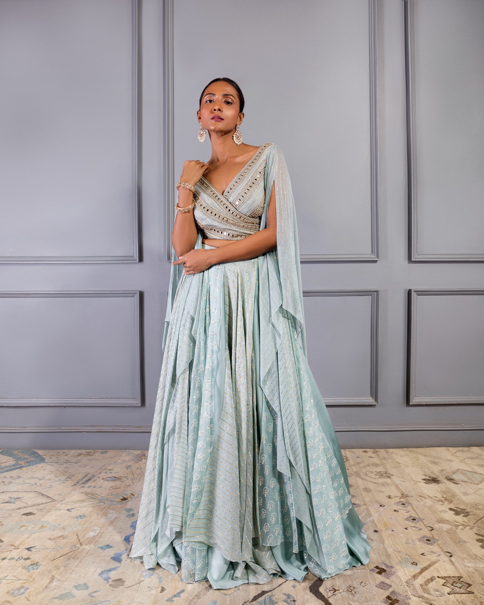 SERENITY WRAP BLOUSE LAYERED LEHENGA