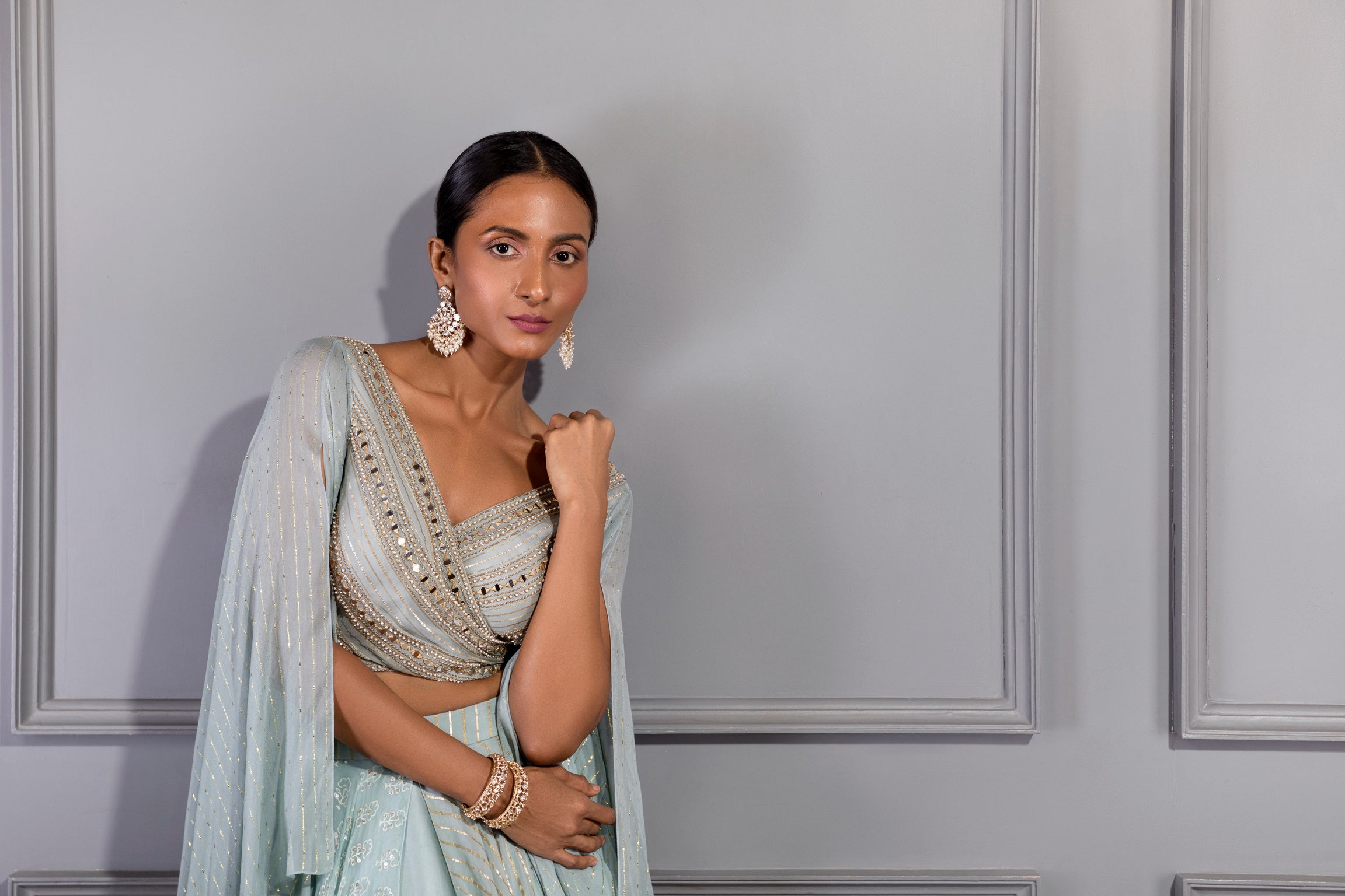 SERENITY WRAP BLOUSE LAYERED LEHENGA