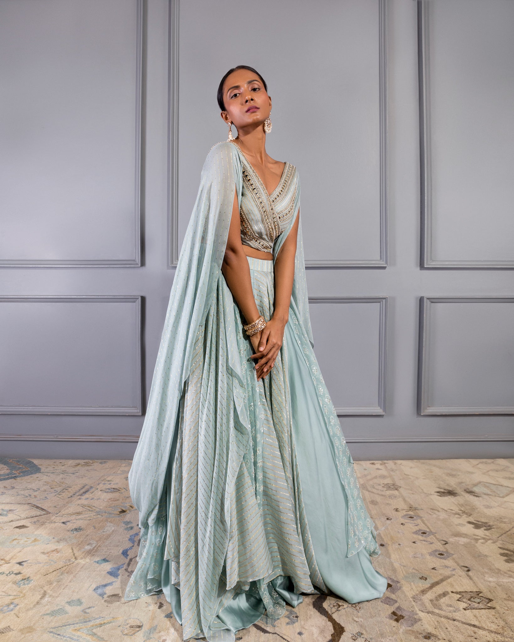 SERENITY WRAP BLOUSE LAYERED LEHENGA