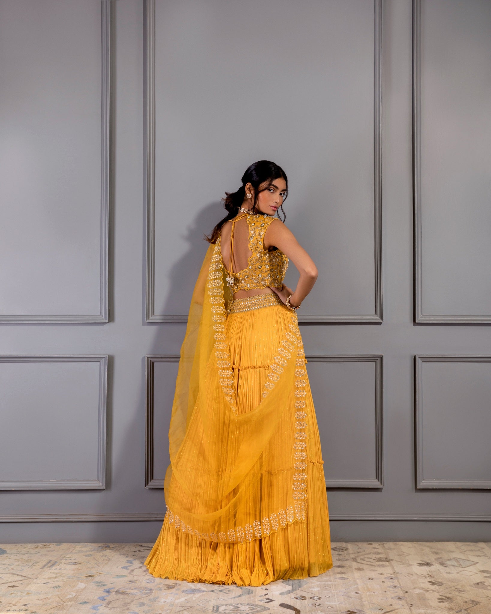 MUSTARD YELLOW 3 TIER LEHENGA SET