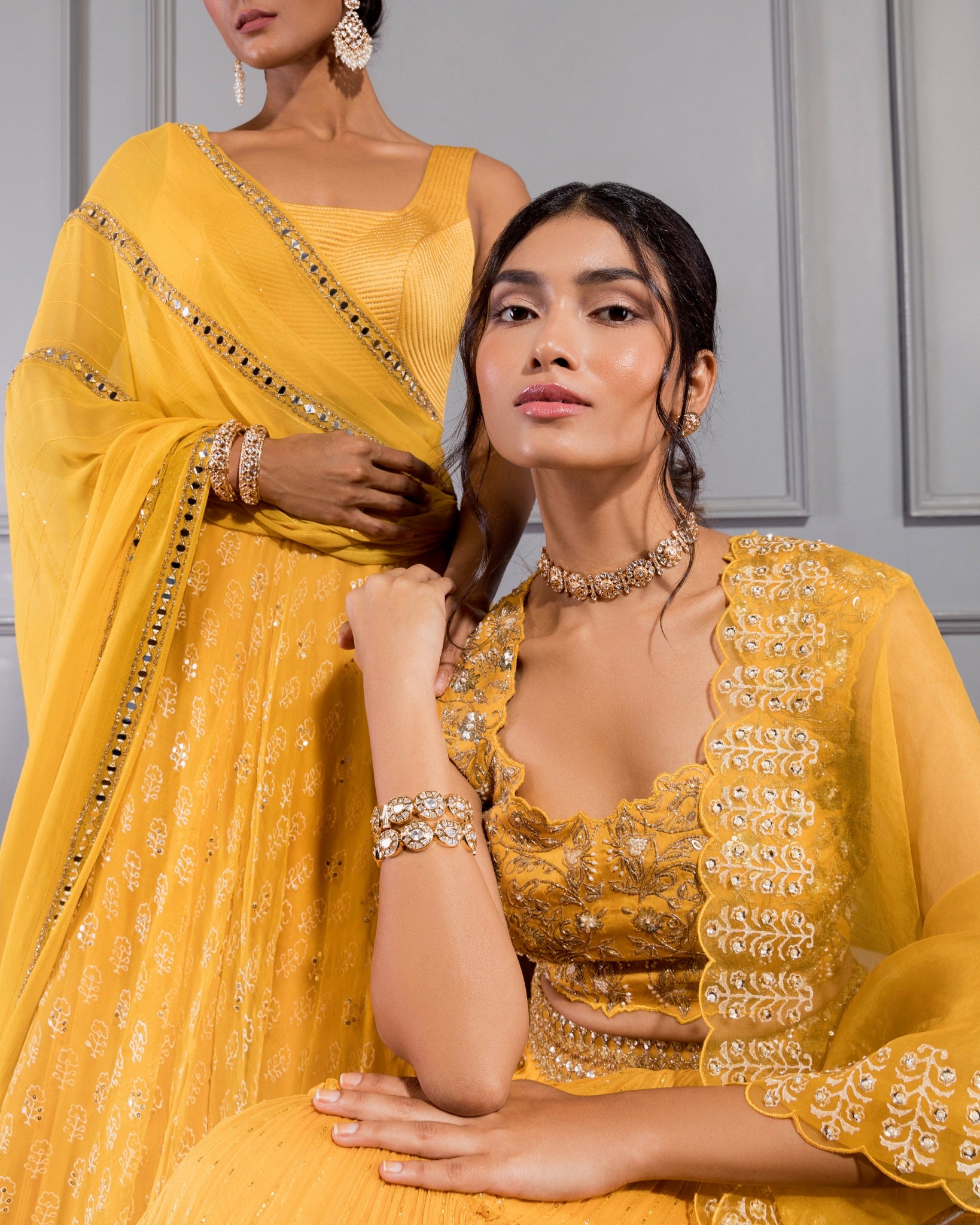 MUSTARD YELLOW 3 TIER LEHENGA SET