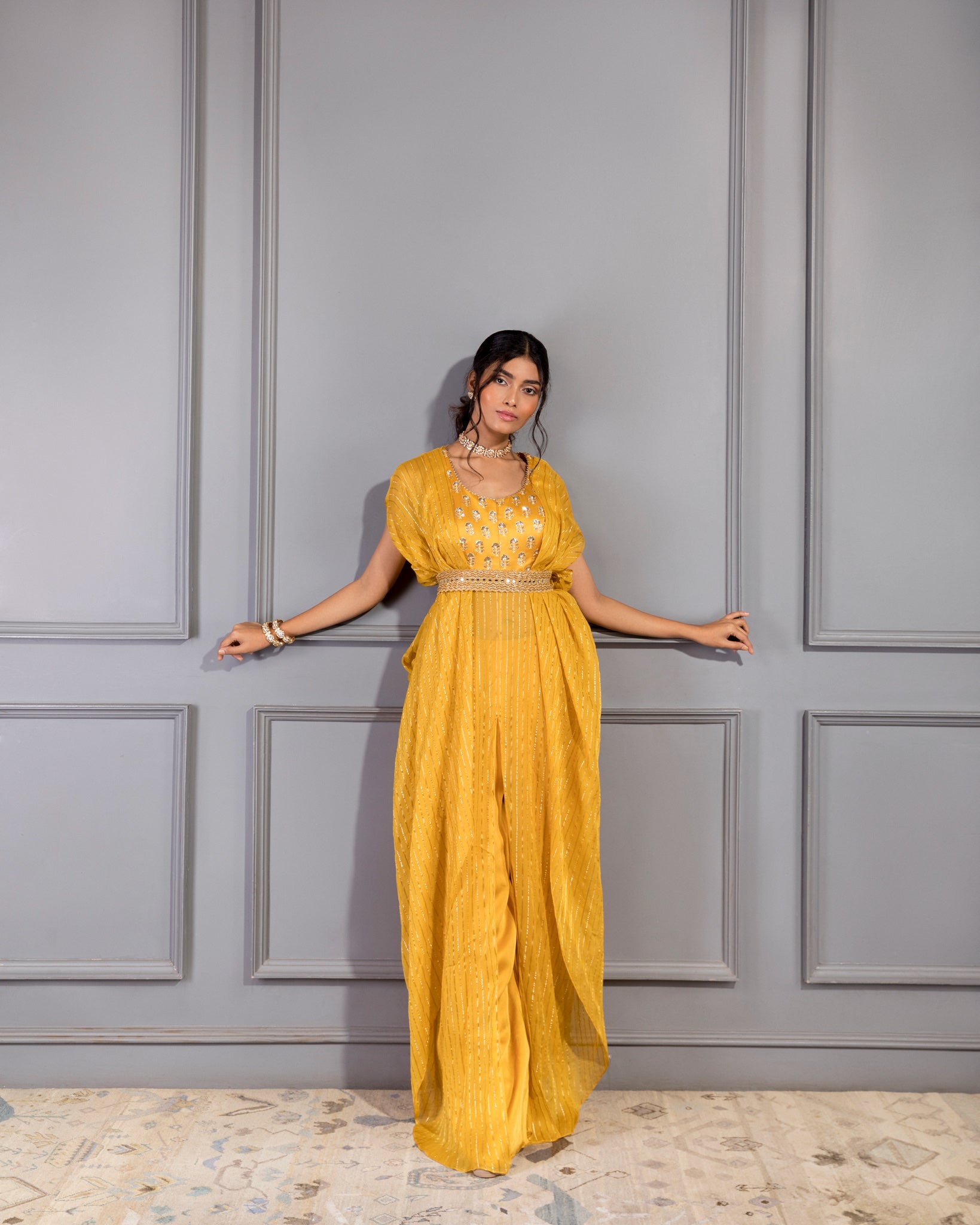MUSTARD YELLOW JACKET STYLE PALLAZO SET