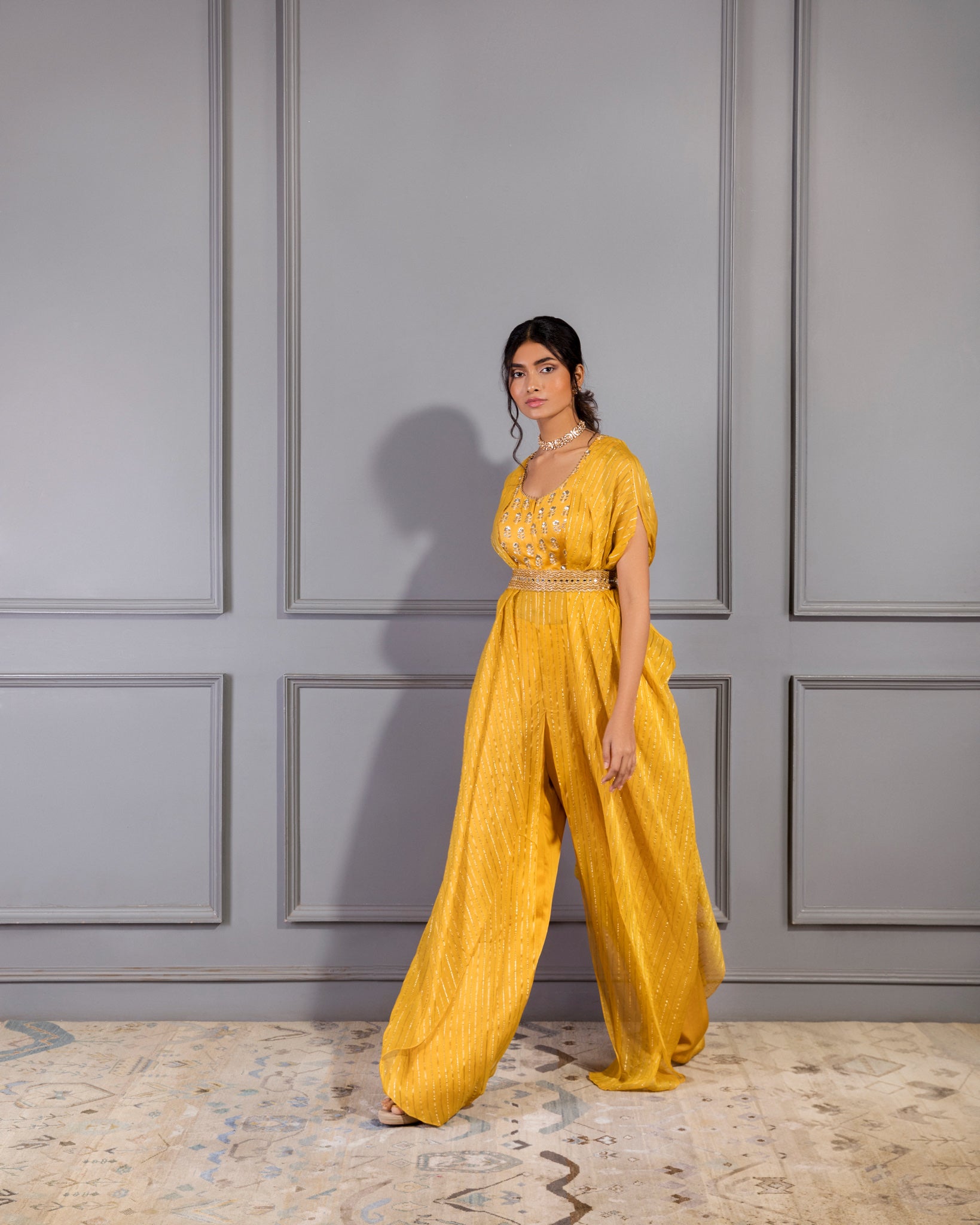MUSTARD YELLOW JACKET STYLE PALLAZO SET