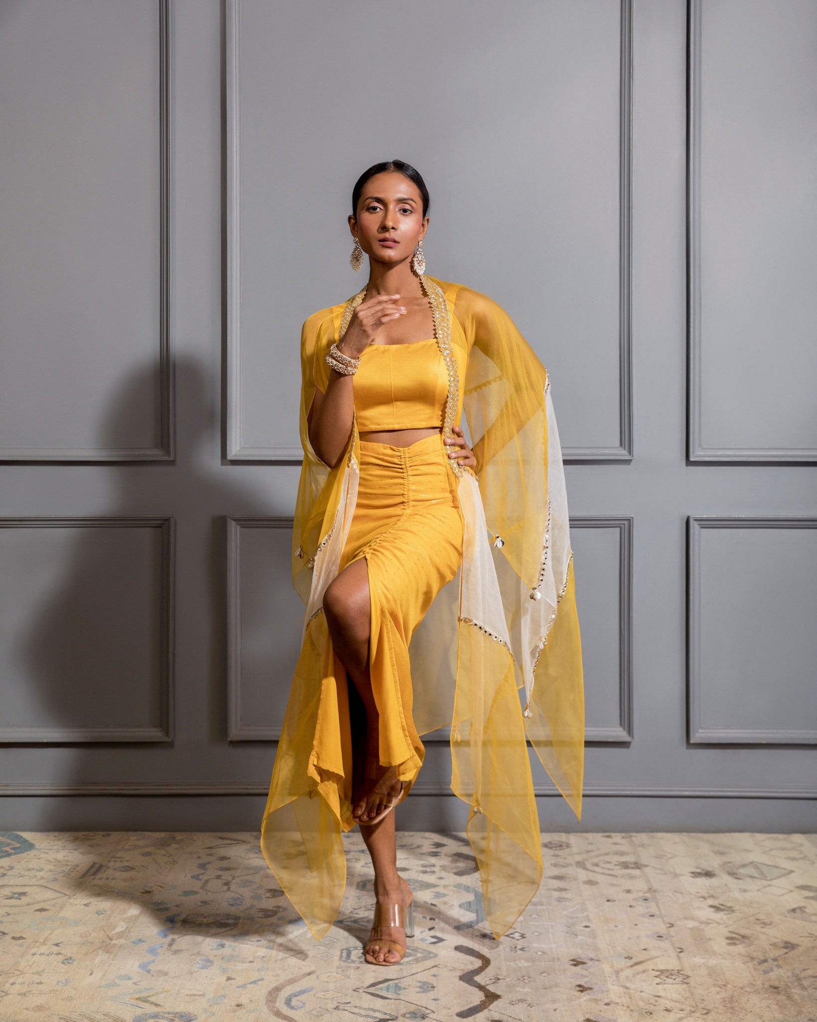 MUSTARD YELLOW DRAWSTRING SKIRT SET