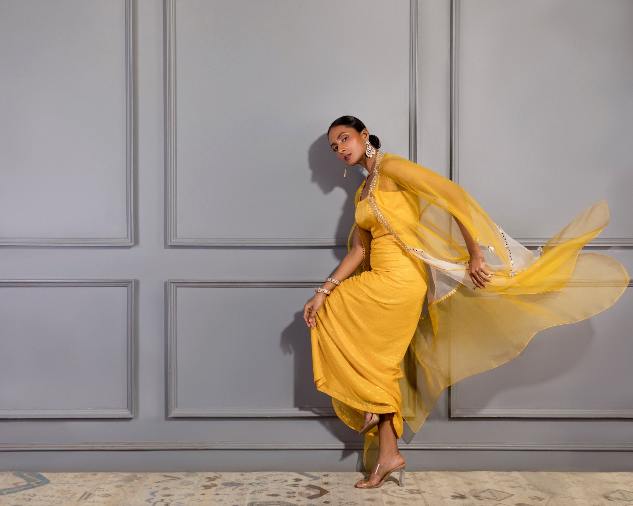 MUSTARD YELLOW DRAWSTRING SKIRT SET