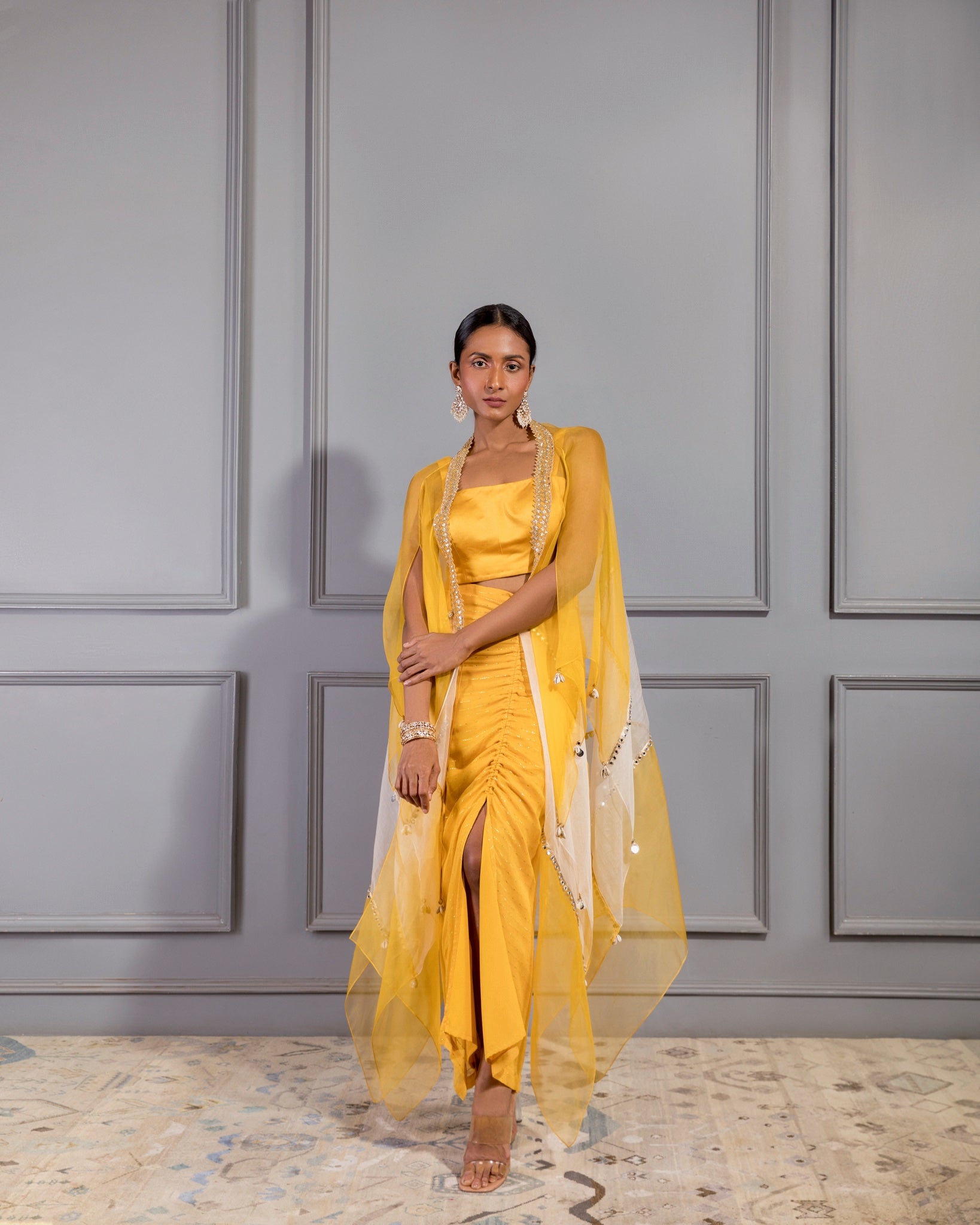 MUSTARD YELLOW DRAWSTRING SKIRT SET
