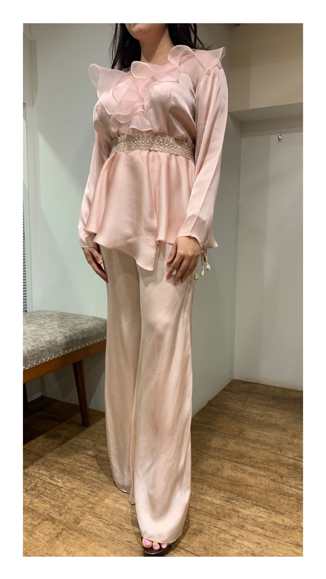 BABY PINK RUFFLE PEPLUM WITH PALAZZO
