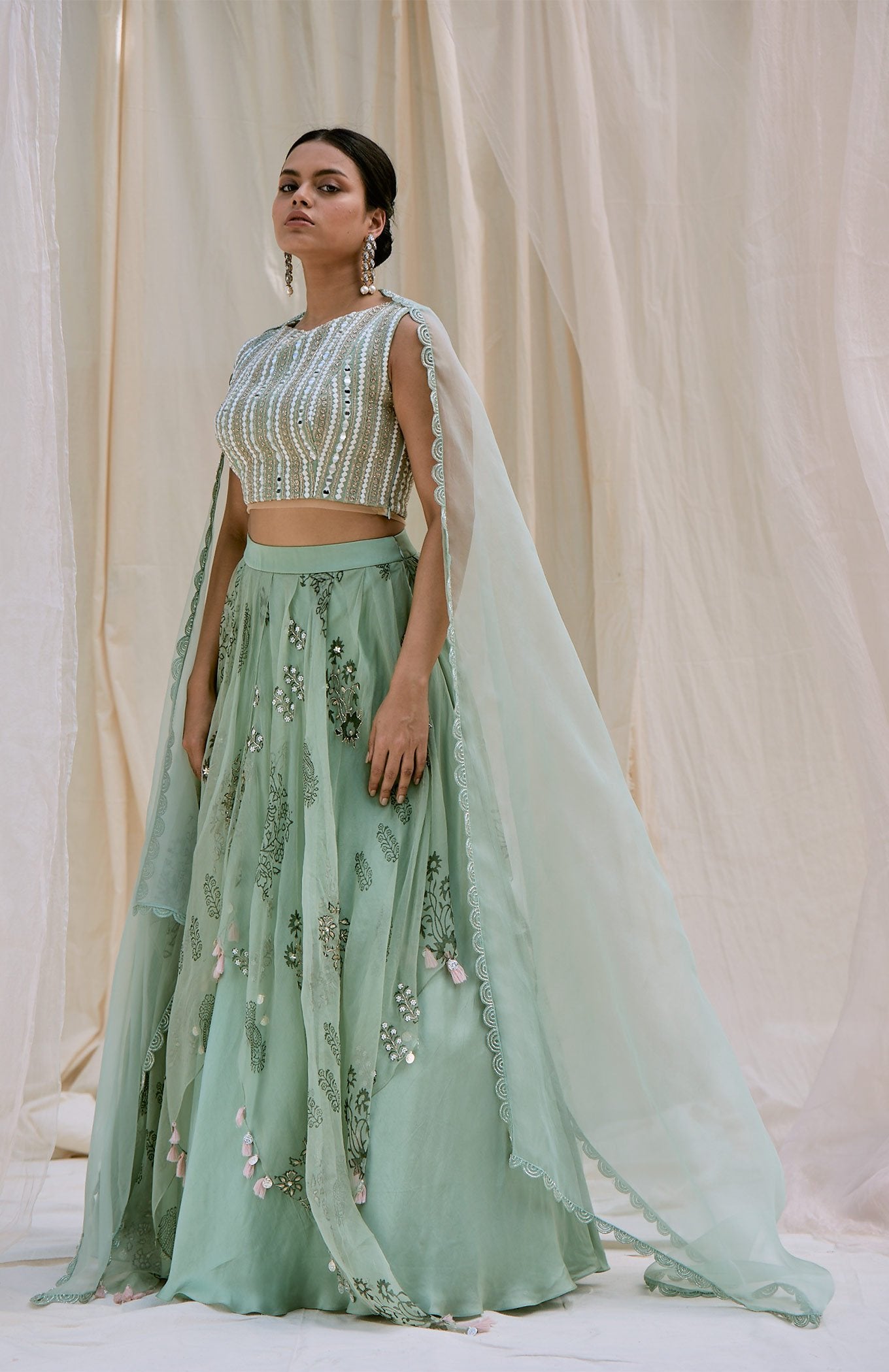 MINT GREEN LAYERED LEHENGA