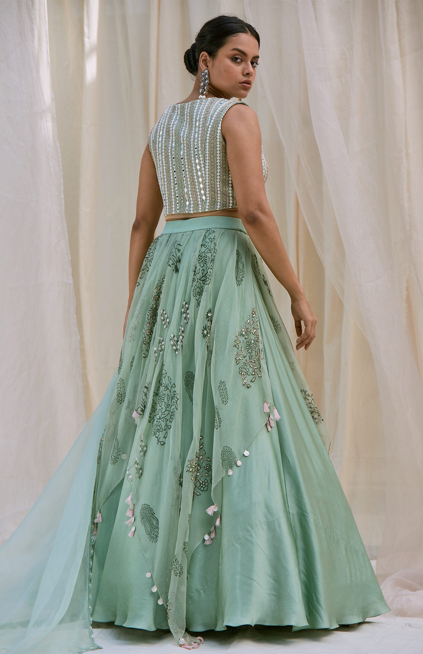MINT GREEN LAYERED LEHENGA
