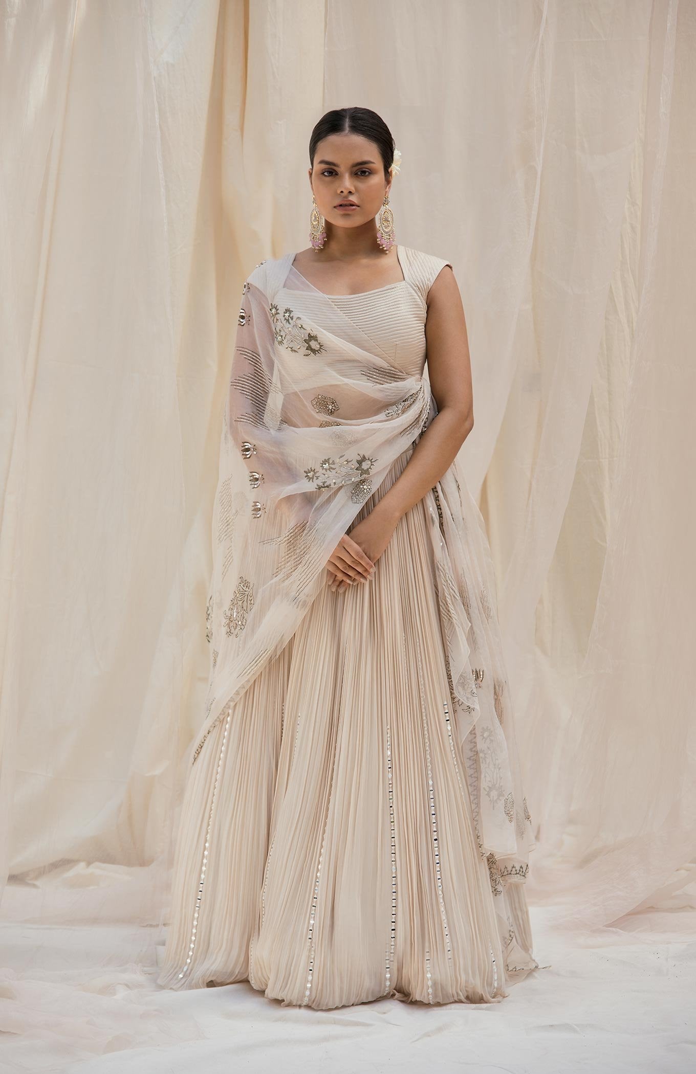 IVORY RUCHED PRE DRAPE LEHENGA