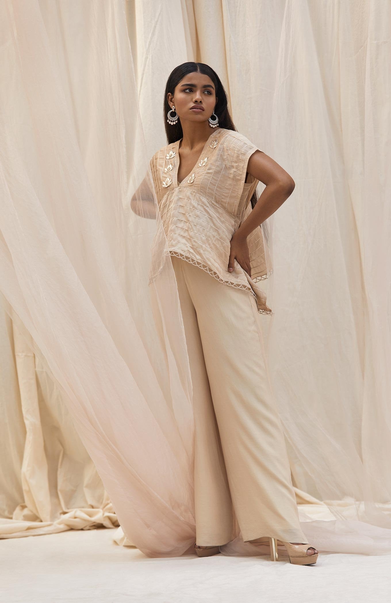 IVORY ASSYMETRICAL TUNIC -  PANT SET