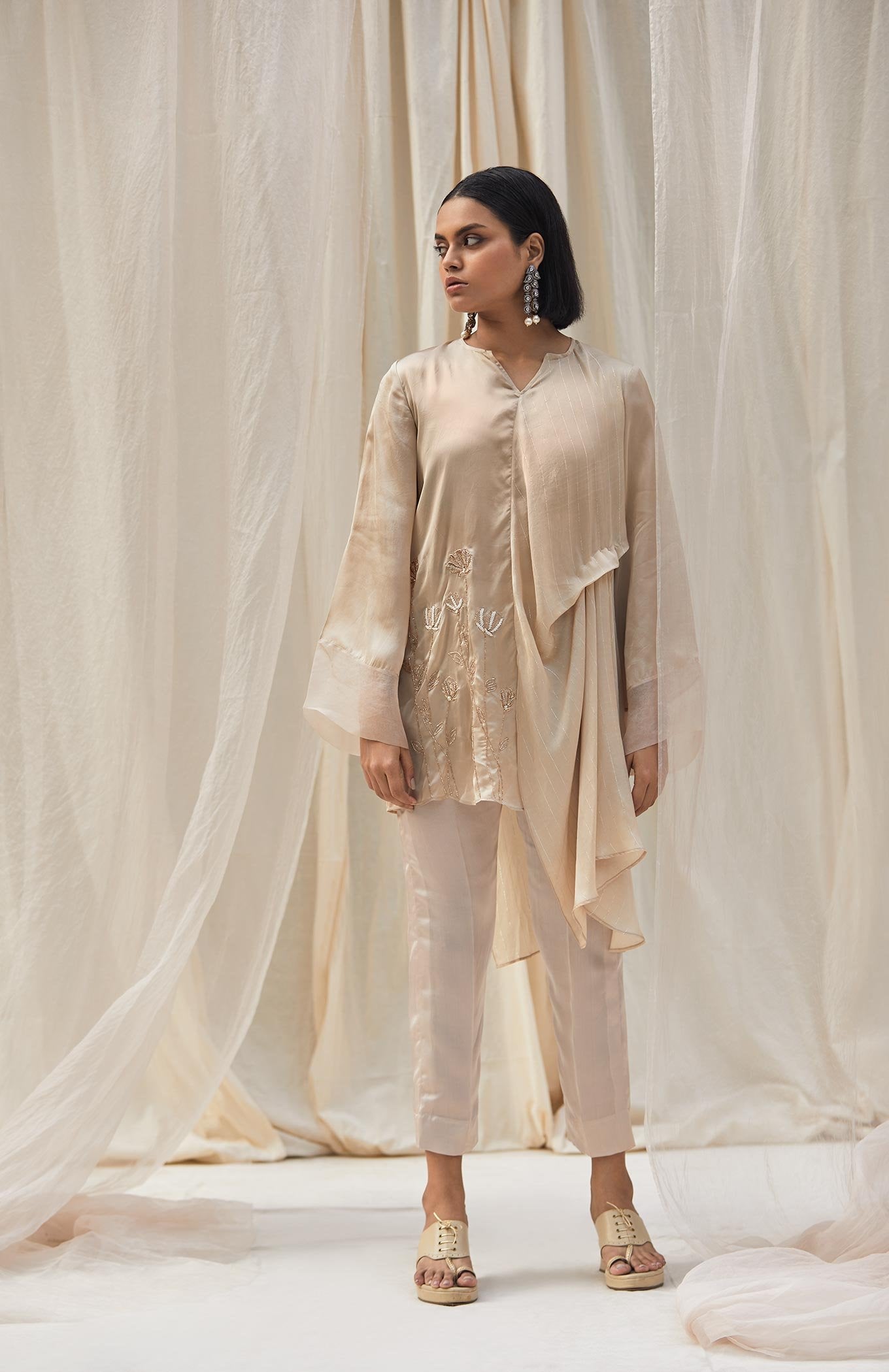 IVORY DRAPE TUNIC - PANT SET