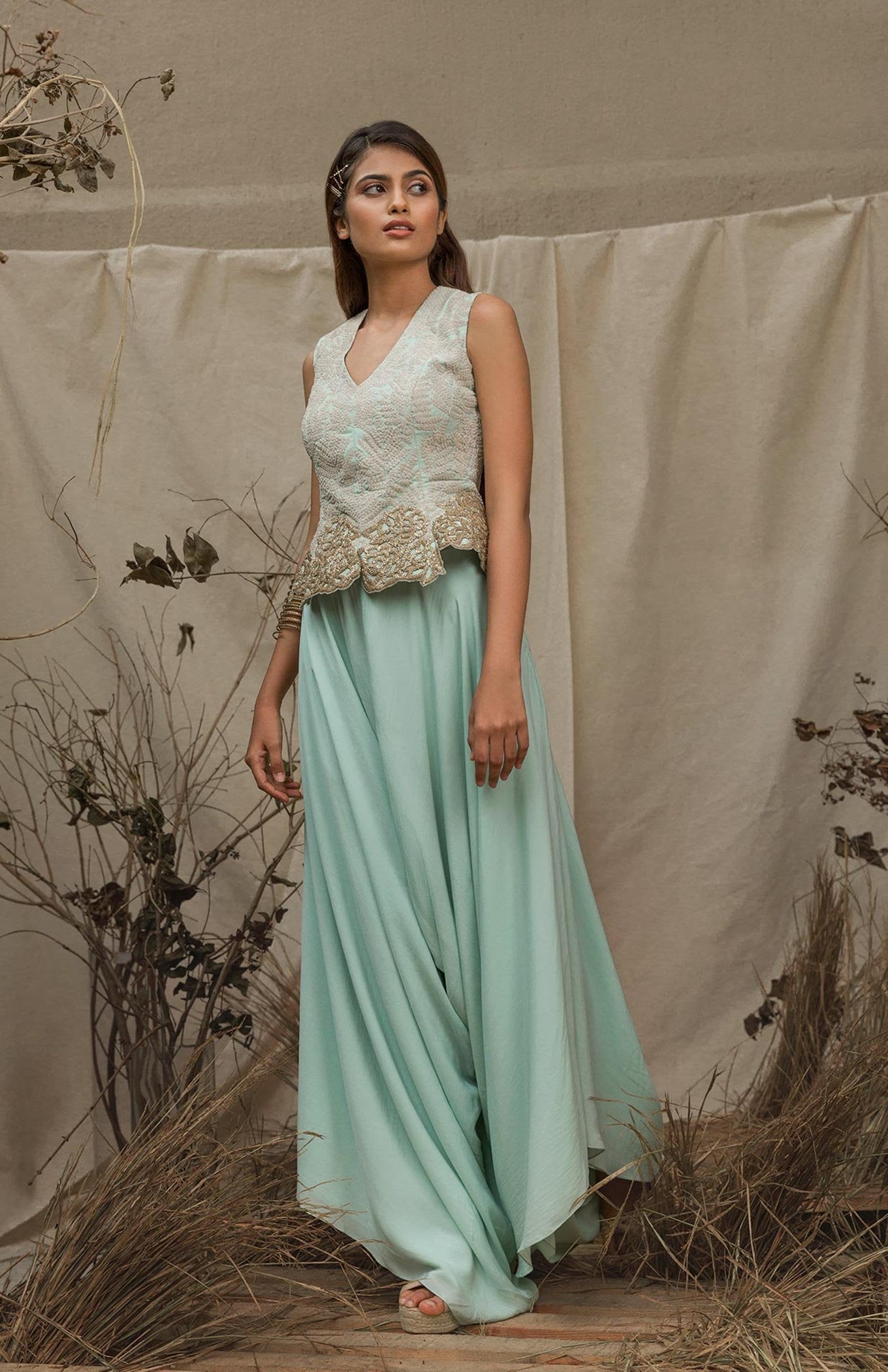 IVORY PEPLUM-LOW CROTCH PALLAZO