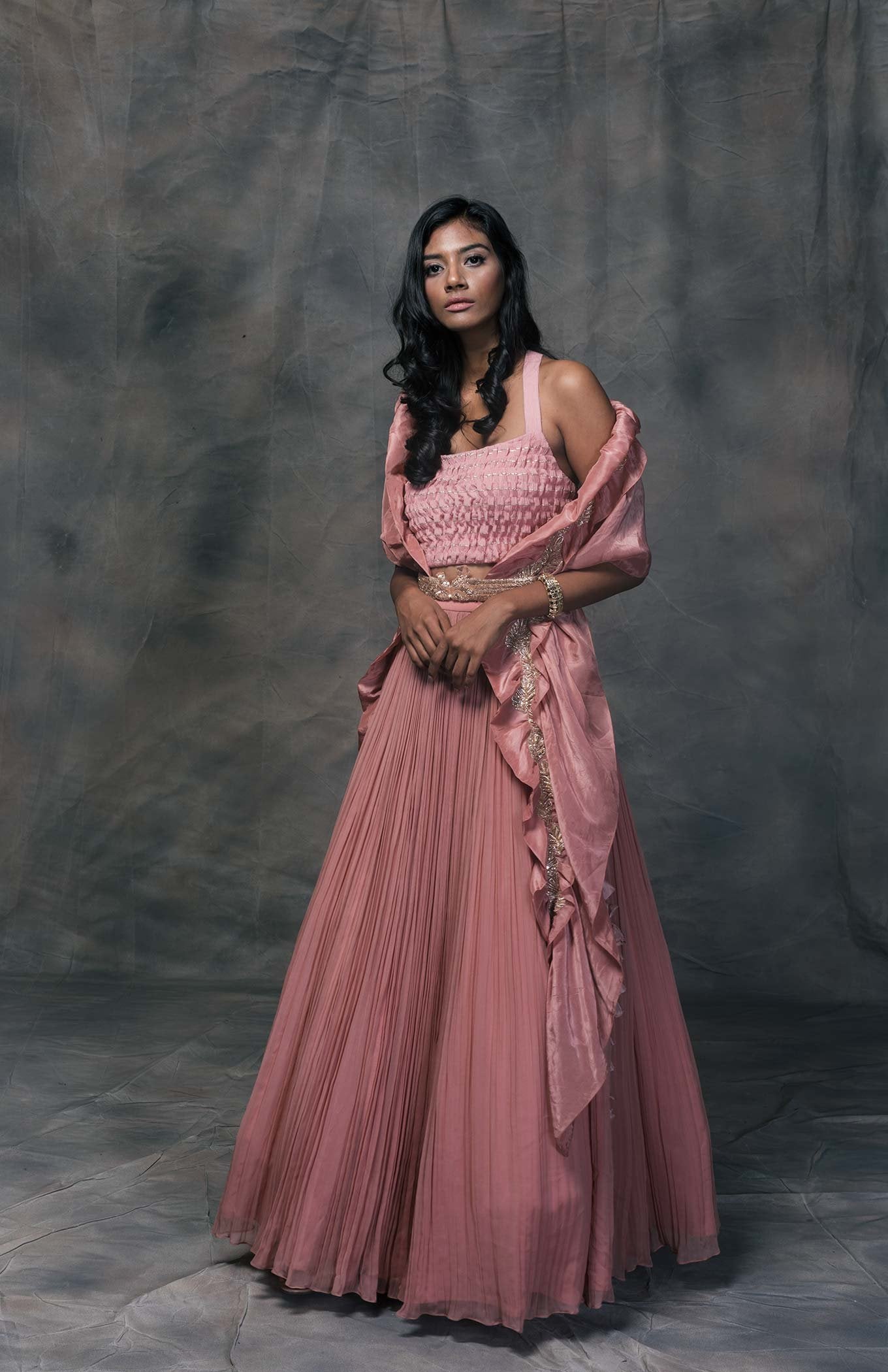 ROSE PINK BUSTIER LEHENGA AND DUPATTA