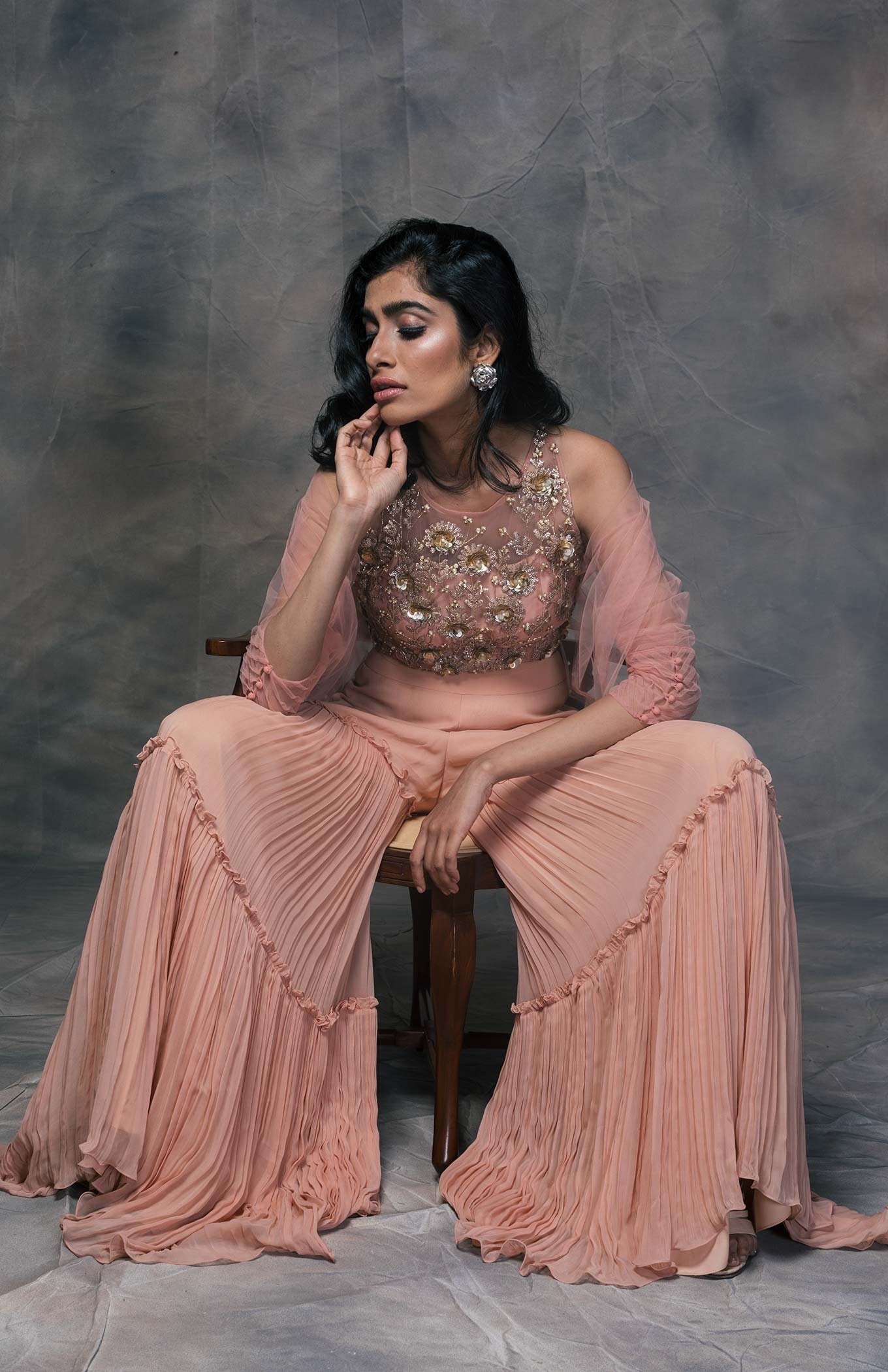PEACH CROP TOP AND SHARARA SET