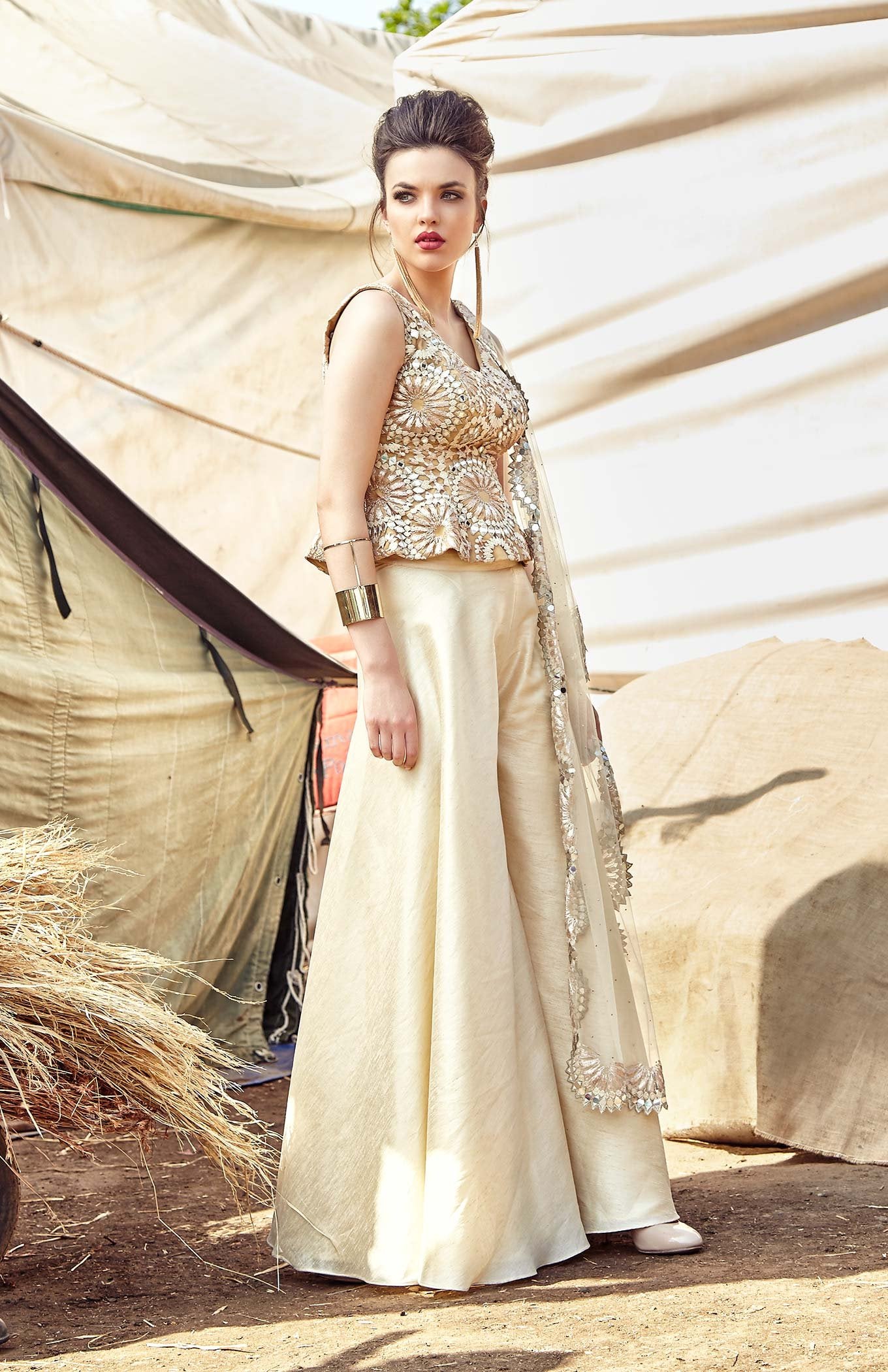 IVORY PEPLUM SHARARA SET