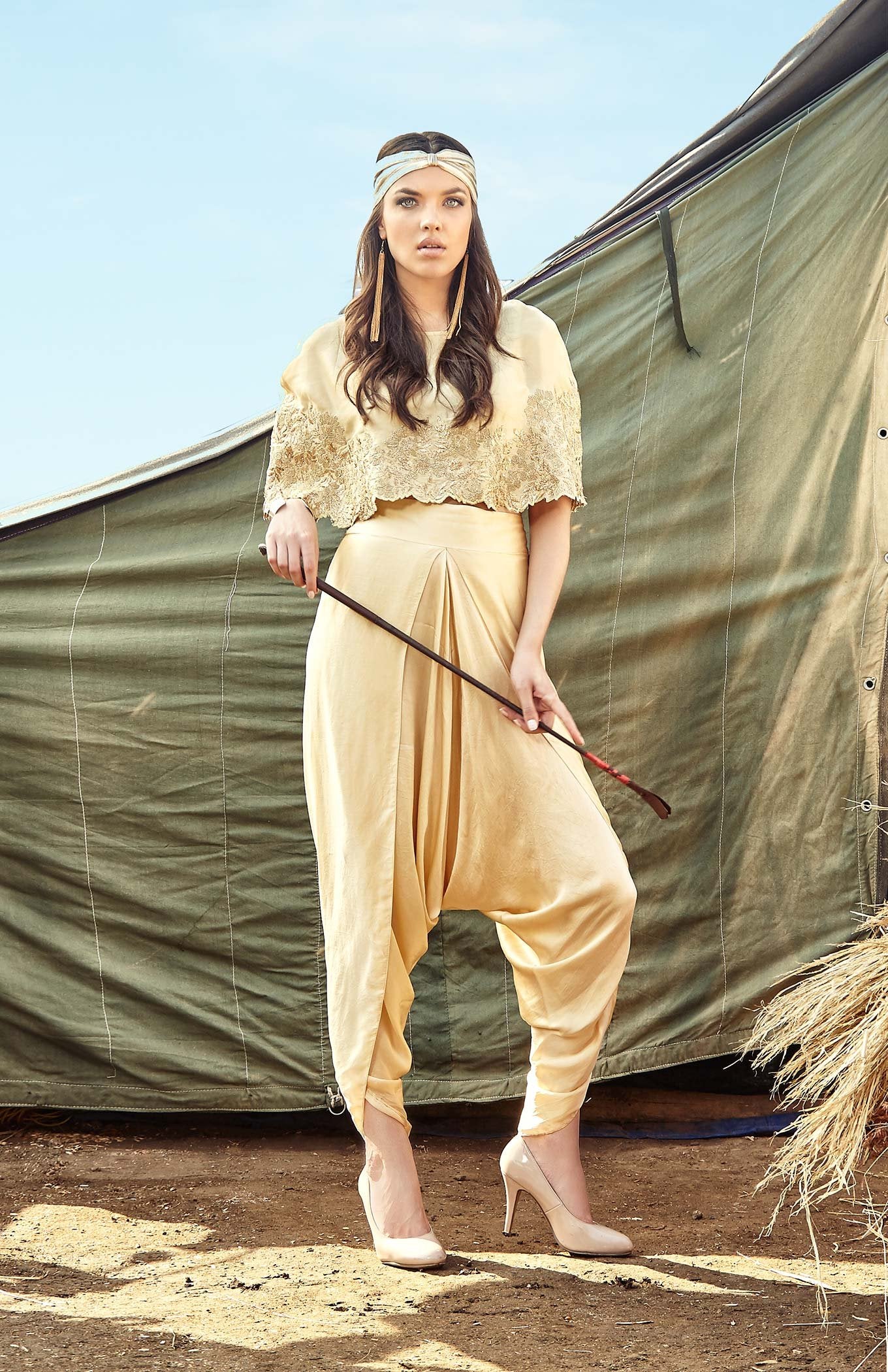 BEIGE CAPE DHOTI SET