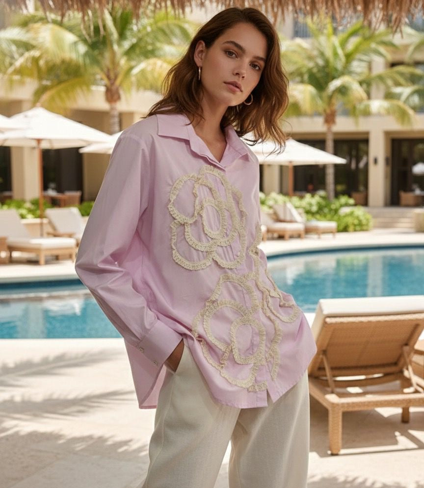 POWDER PINK CROCHET FLORETTE SHIRT